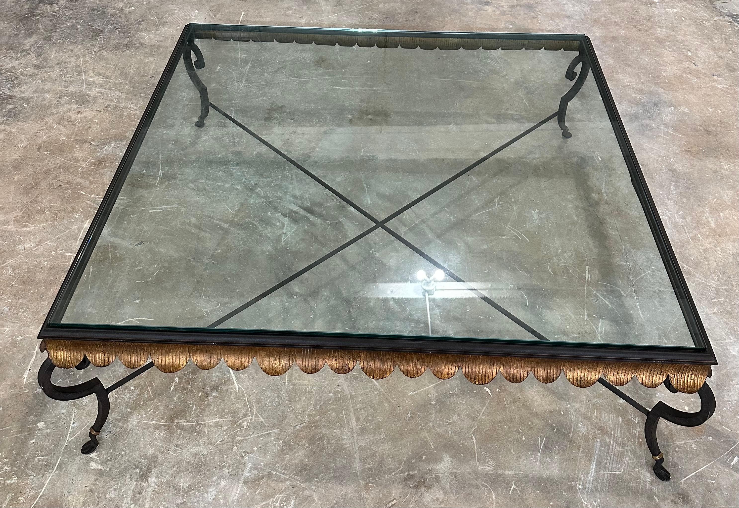 Huge wrought iron and Glass Neoclassical French Style Coffee Table For Sale 1