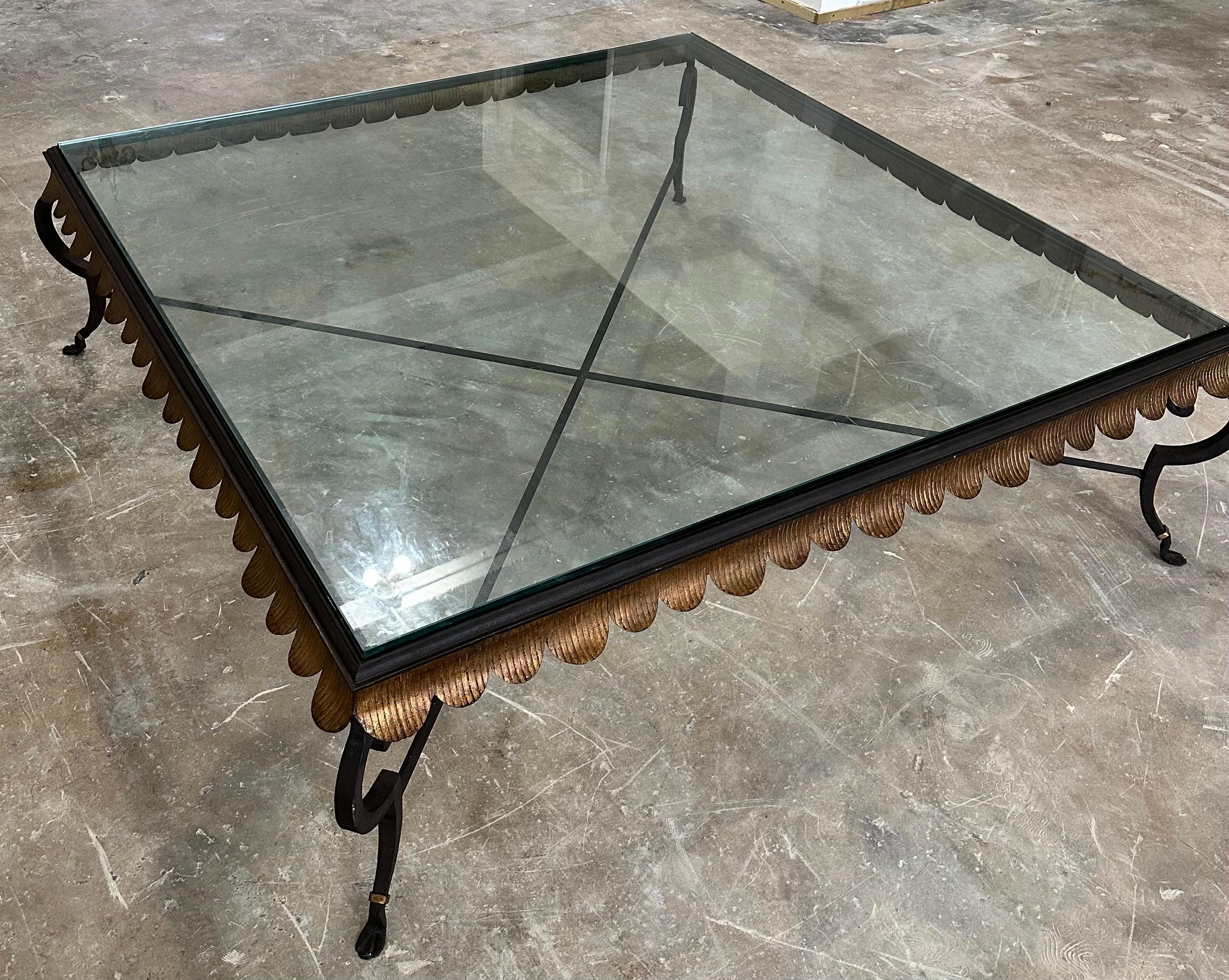 Huge wrought iron and Glass Neoclassical French Style Coffee Table For Sale 2