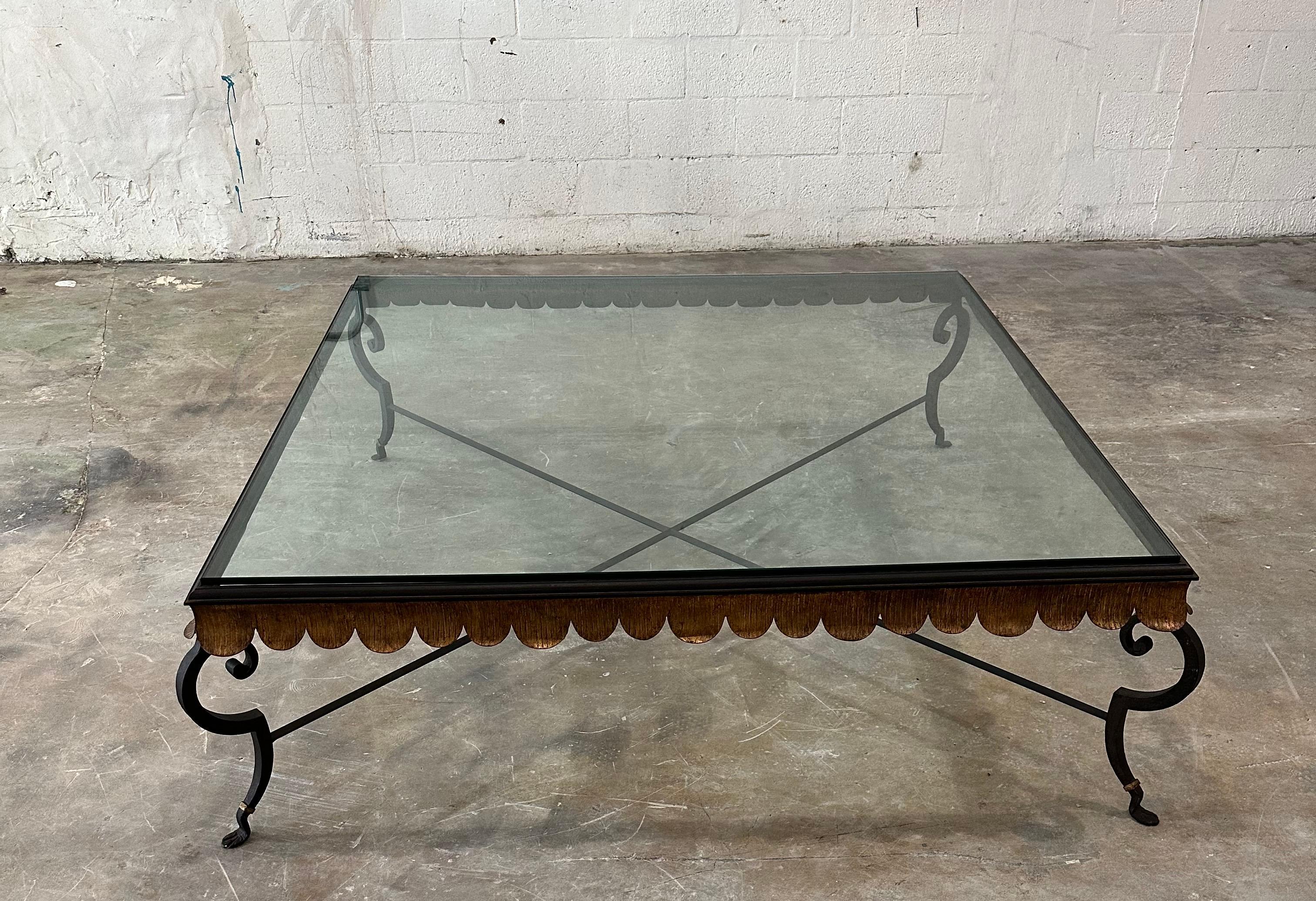 Huge wrought iron and Glass Neoclassical French Style Coffee Table For Sale 3