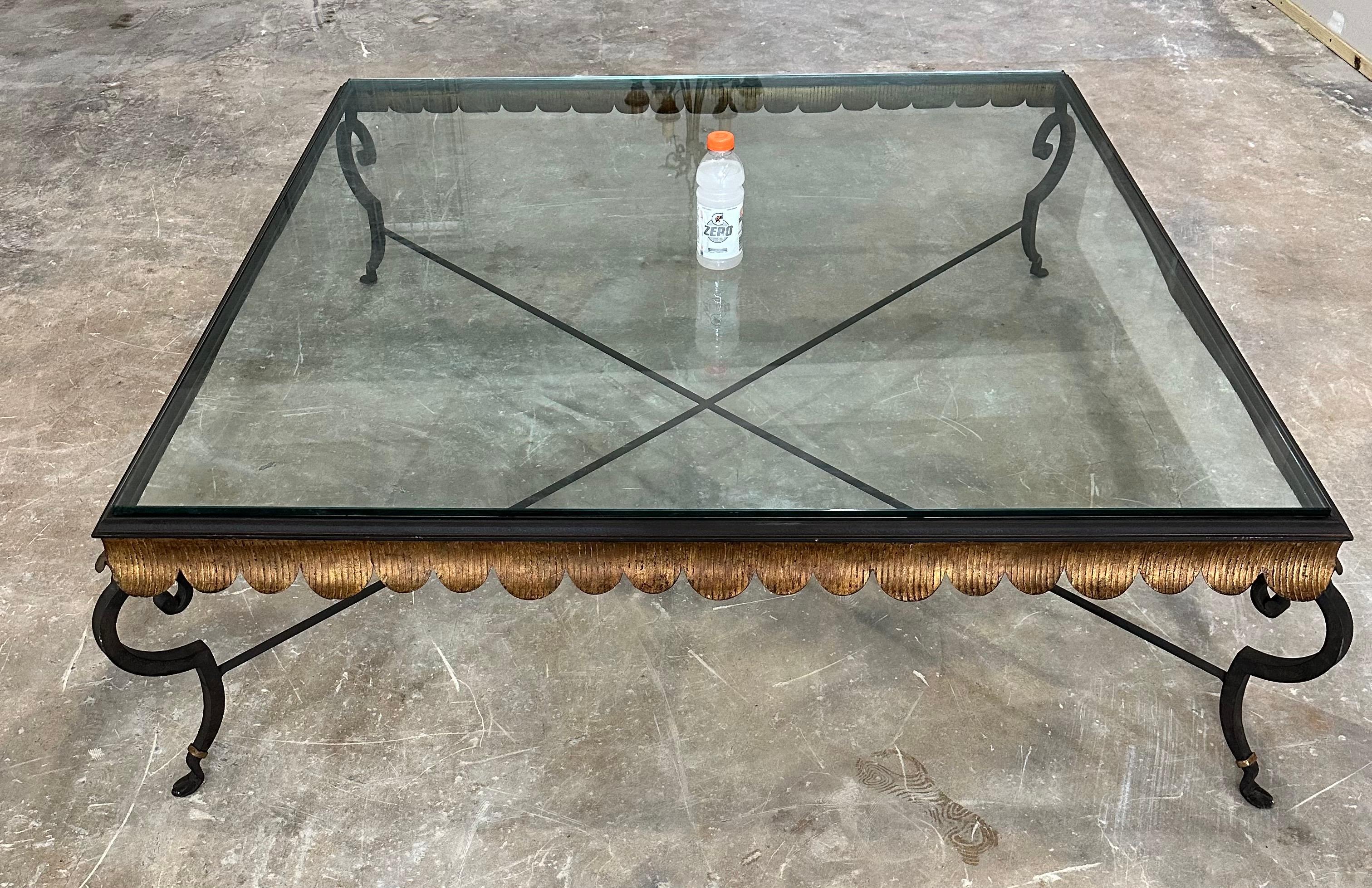 Huge wrought iron and Glass Neoclassical French Style Coffee Table For Sale 4