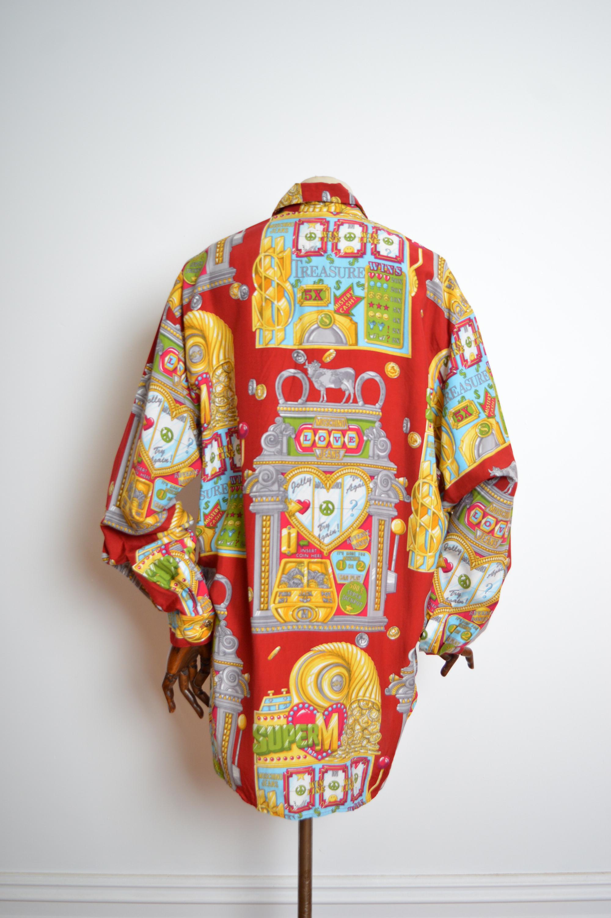 Enorme camicia XXL Moschino Casino 1990s Slot Machine Loud Colourful Red pattern in vendita 5