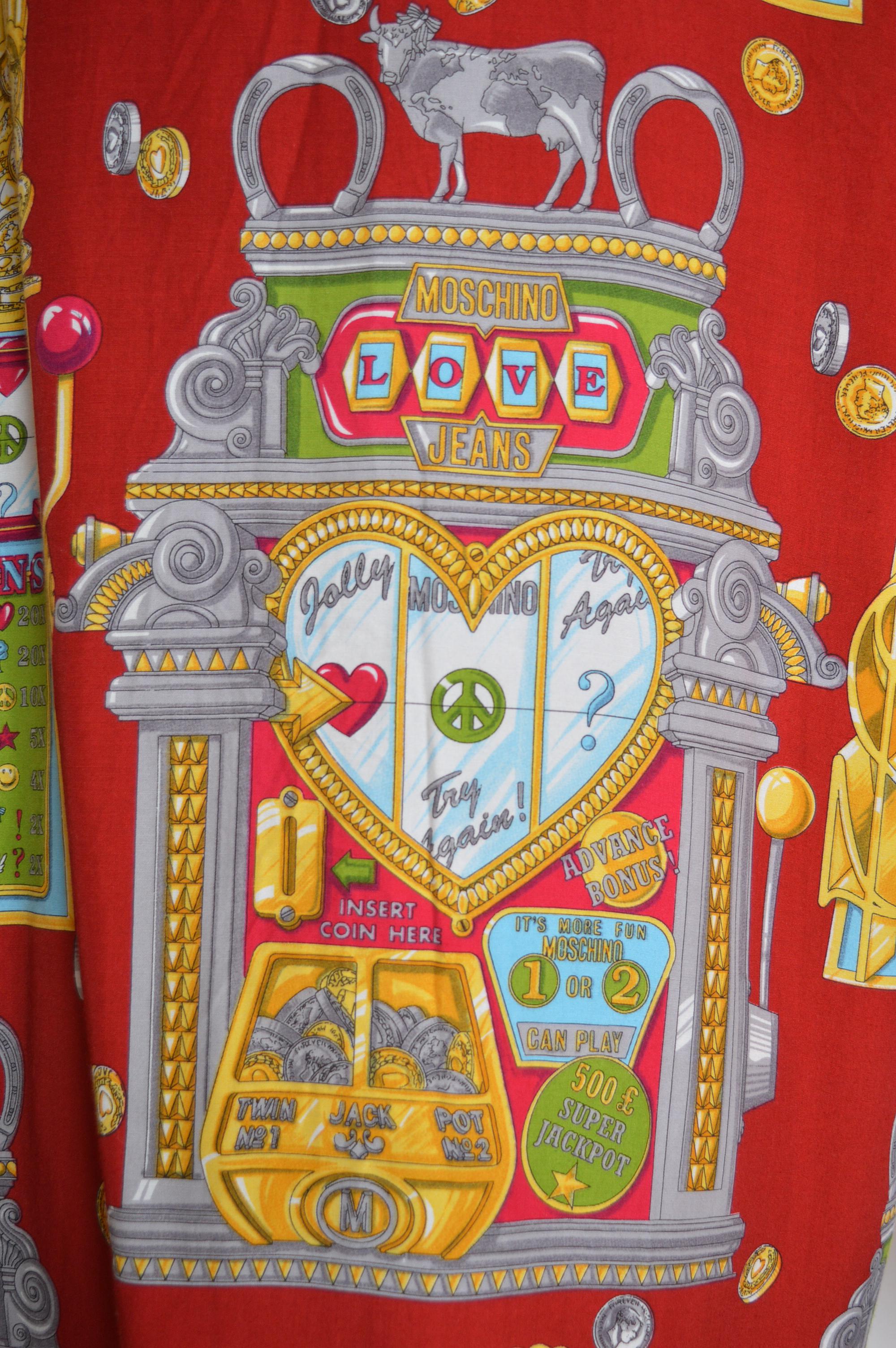 Enorme camicia XXL Moschino Casino 1990s Slot Machine Loud Colourful Red pattern in vendita 6