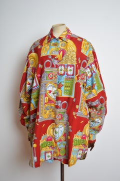 Enorme camicia XXL Moschino Casino 1990s Slot Machine Loud Colourful Red pattern