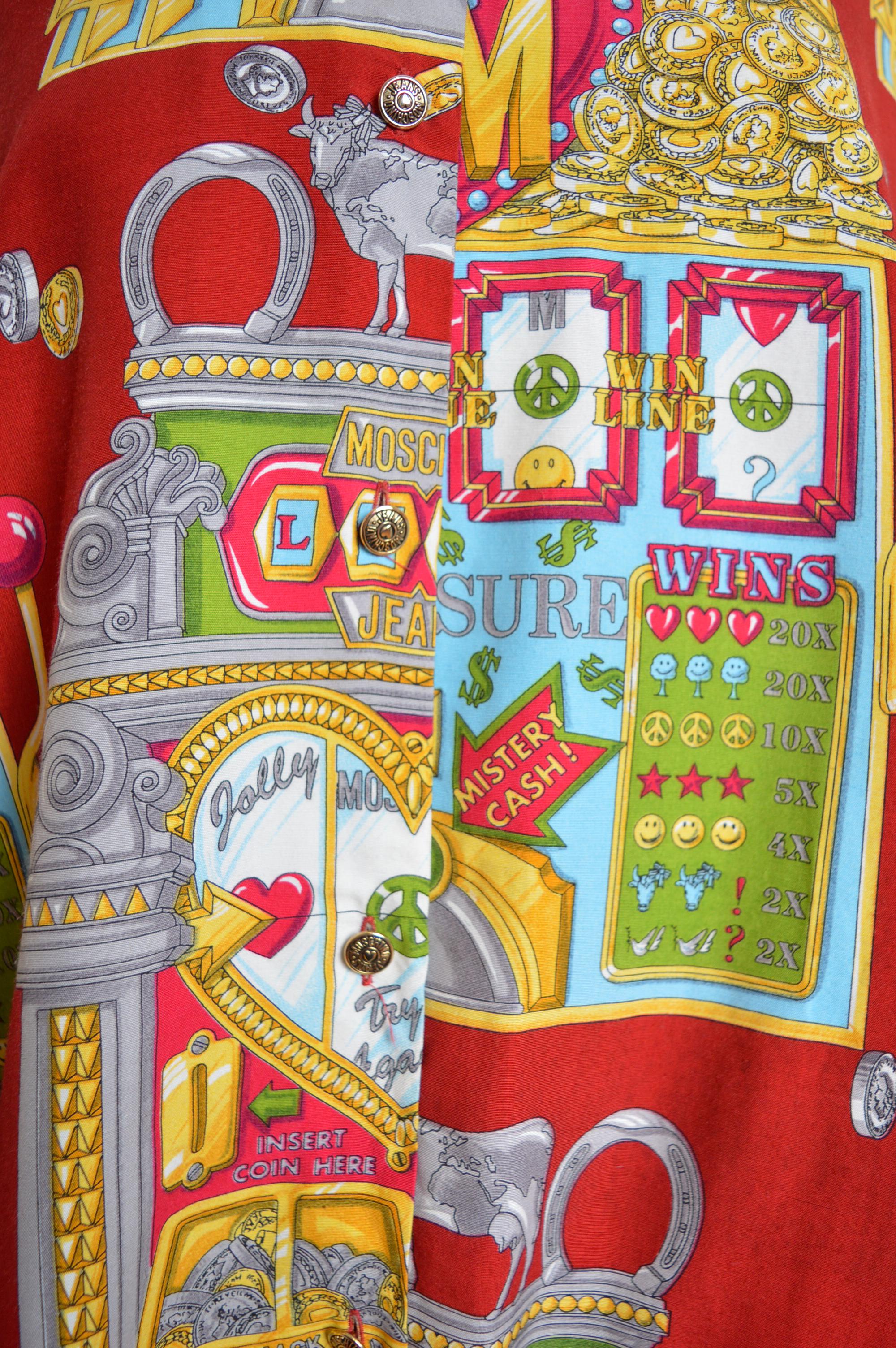 da uomo o donna Enorme camicia XXL Moschino Casino 1990s Slot Machine Loud Colourful Red pattern in vendita