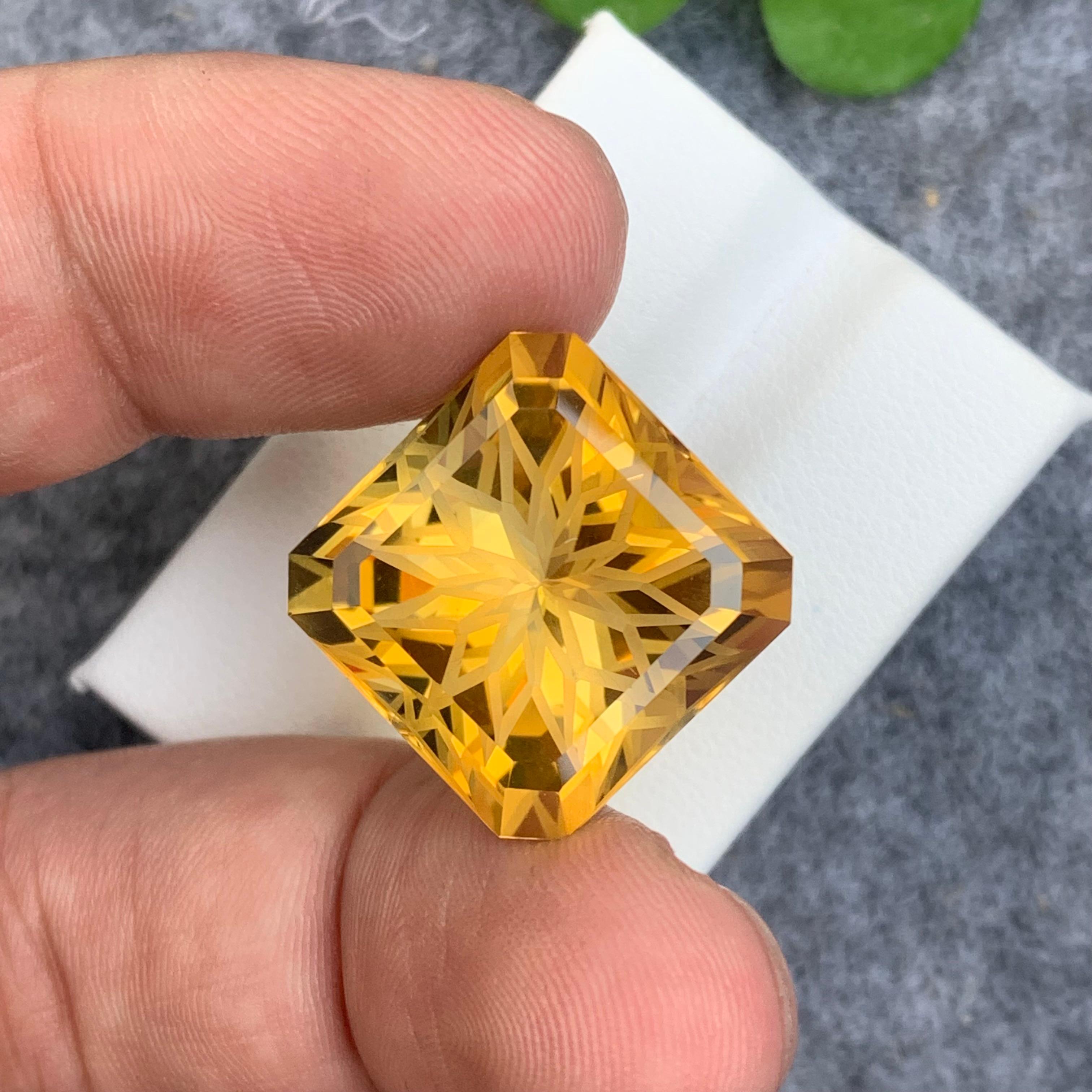 Arts and Crafts Huge Yellow 27.75 Carat Loose Citrine Flower Square Cut from Brazil Mine For Sale