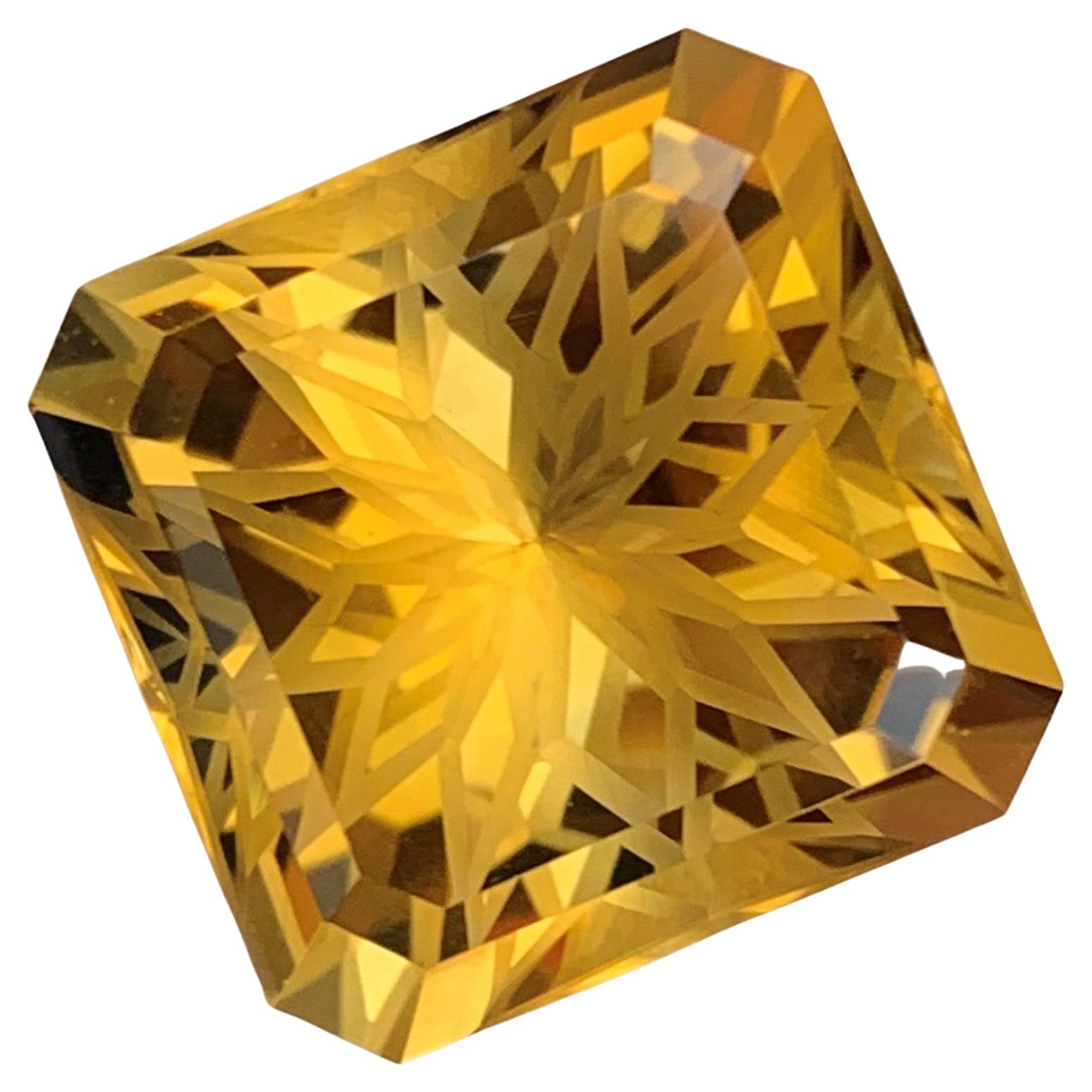 Huge Yellow 27.75 Carat Loose Citrine Flower Square Cut from Brazil Mine For Sale