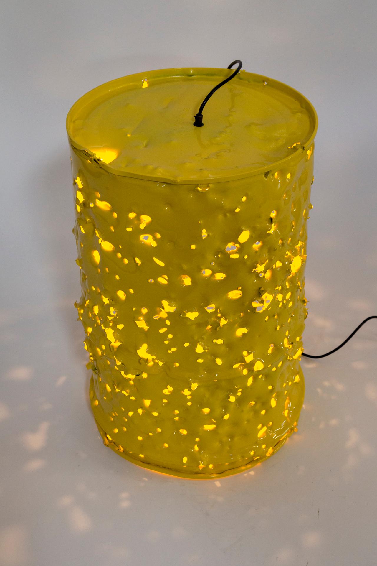 Huge Yellow Bullet Hole Can Lamp by Charles Linder 1