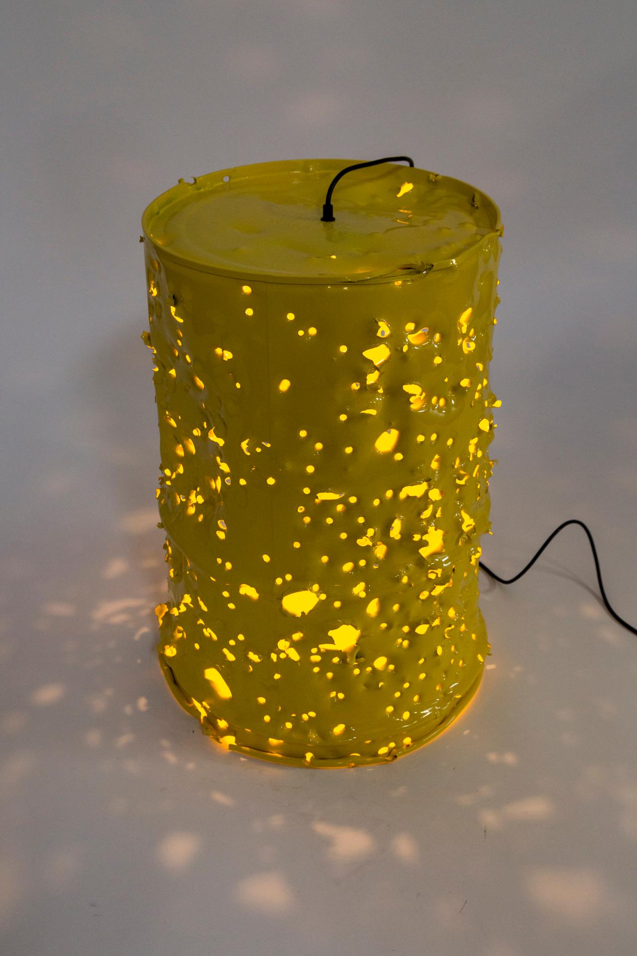 Huge Yellow Bullet Hole Can Lamp by Charles Linder 2