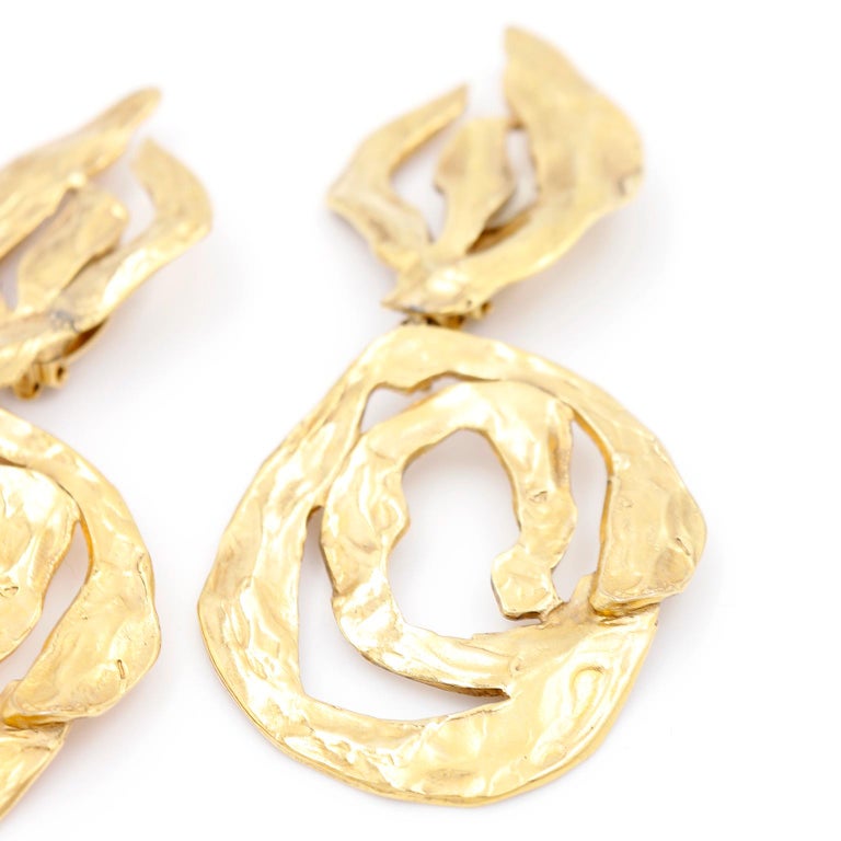 Huge YSL Vintage Gold Statement Earrings Yves Saint Laurent Abstract