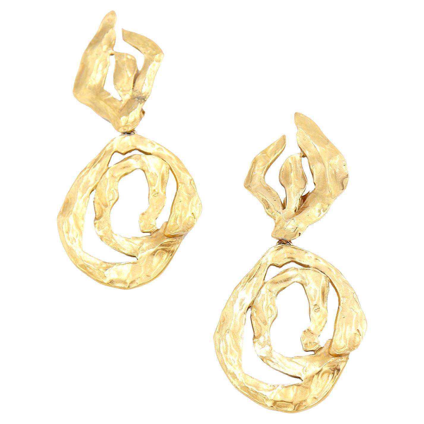 Huge YSL Vintage Gold Statement Earrings Yves Saint Laurent Abstract Clip Ons For Sale