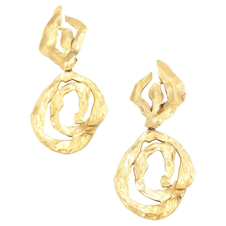 Huge YSL Vintage Gold Statement Earrings Yves Saint Laurent Abstract