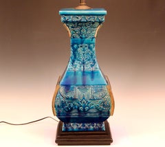 Enorme ceramica Zaccagnini Mid Century Italian Lamp Vintage 1950's Turquoise