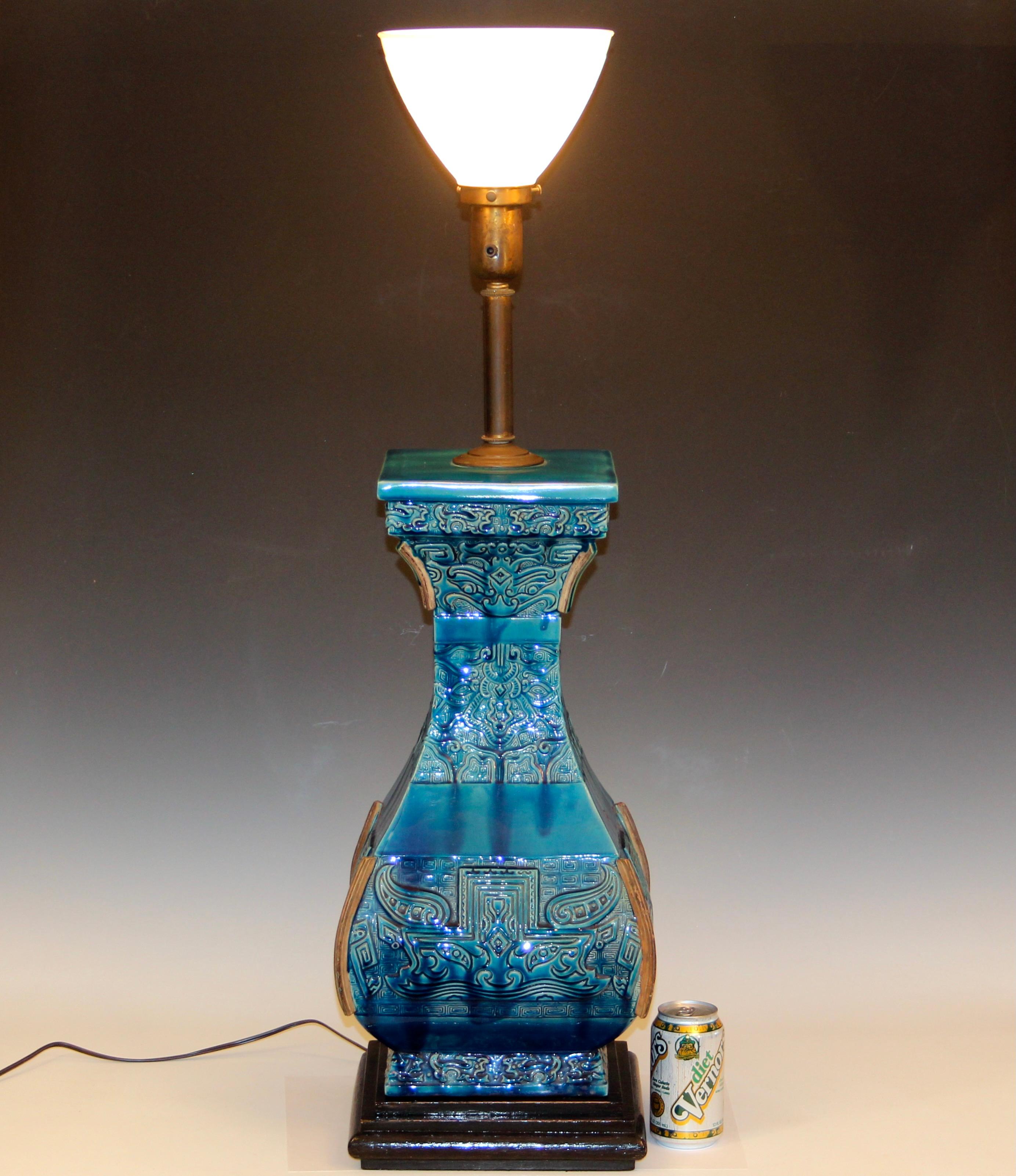 Mid-20th Century Huge Zaccagnini Pottery Mid Century Italian Ming Lamp Vintage 1950's Turquoise For Sale