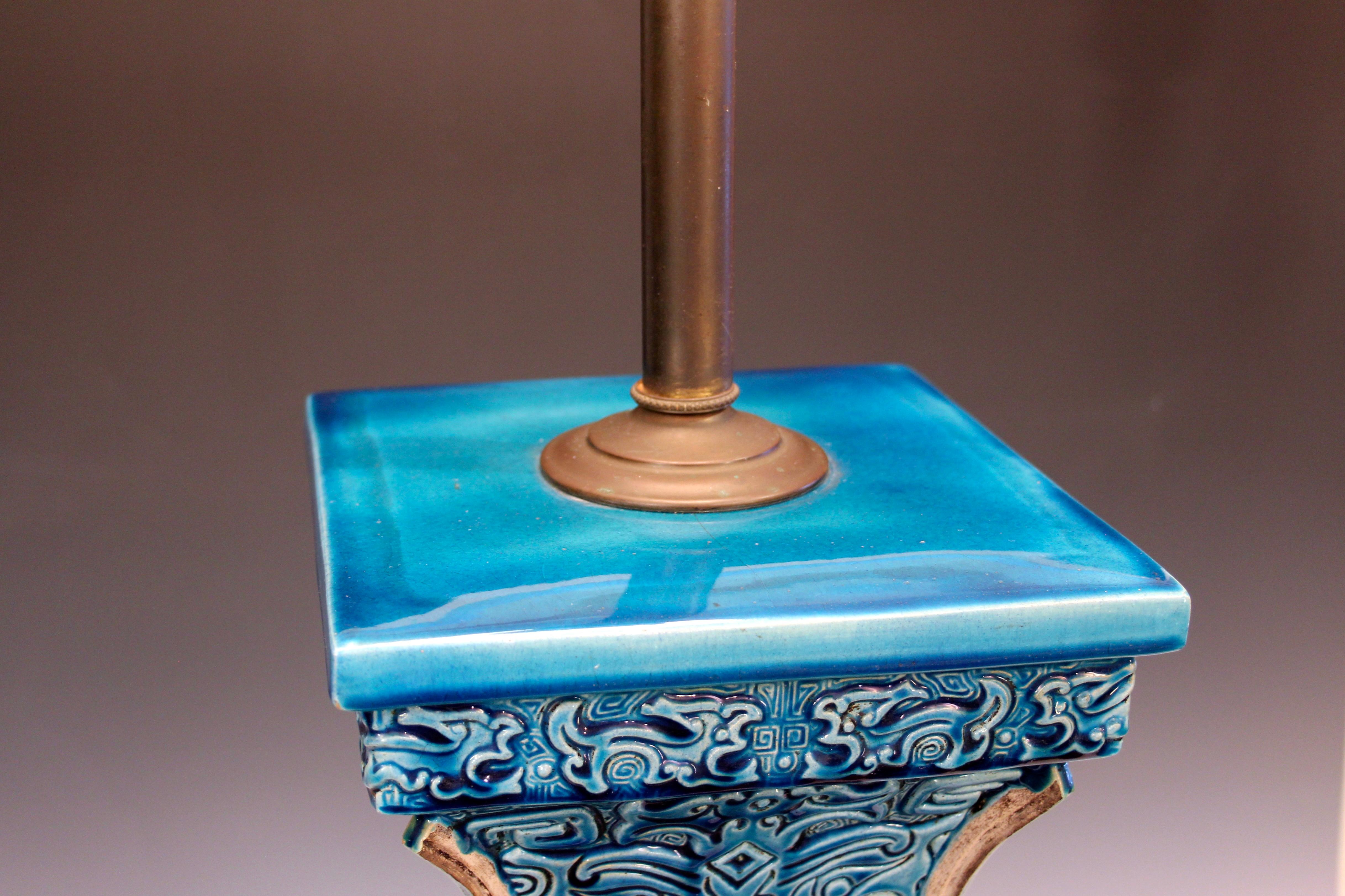 Huge Zaccagnini Pottery Mid Century Italian Ming Lamp Vintage 1950's Turquoise For Sale 1