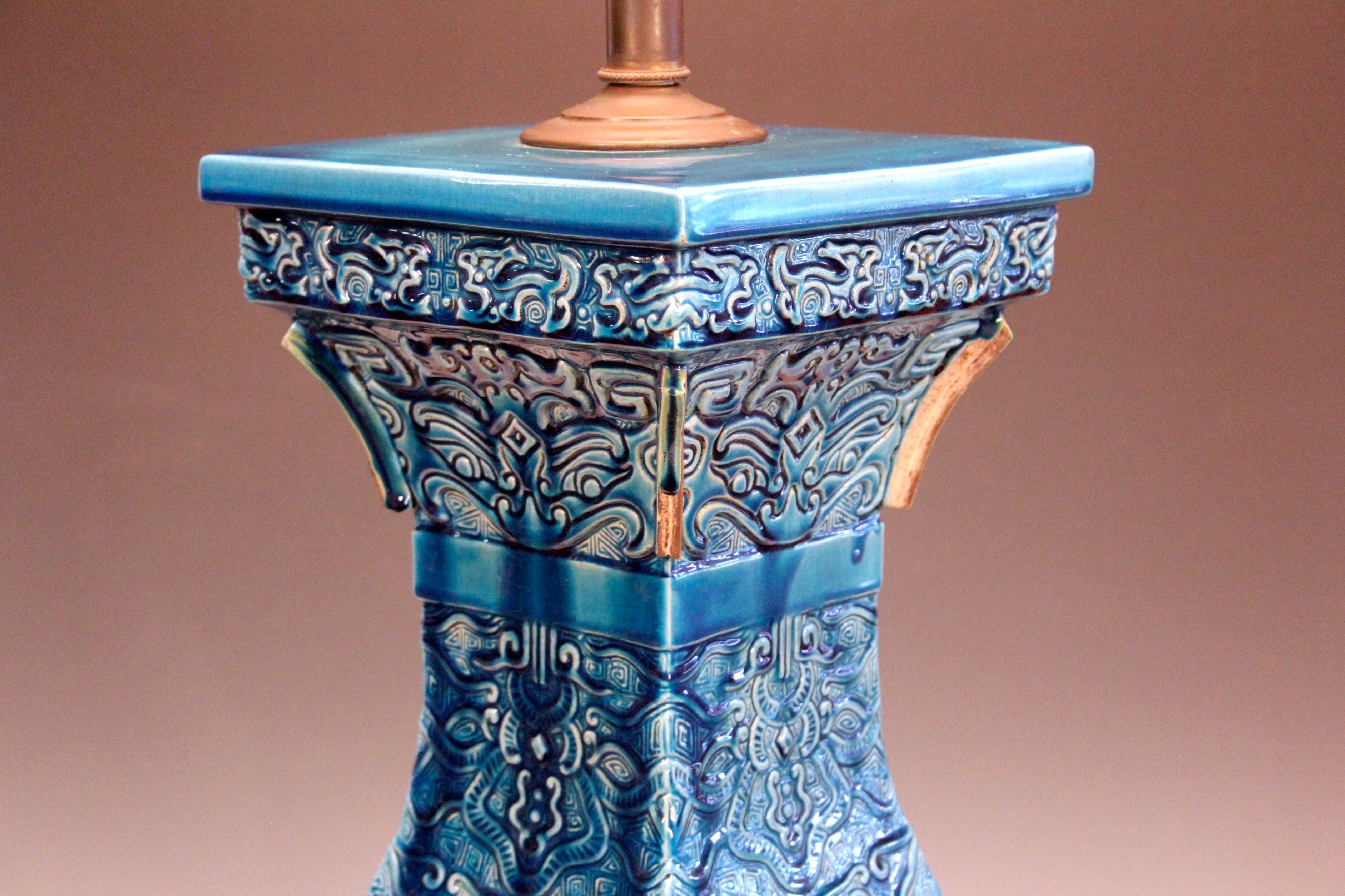 Huge Zaccagnini Pottery Mid Century Italian Ming Lamp Vintage 1950's Turquoise For Sale 2