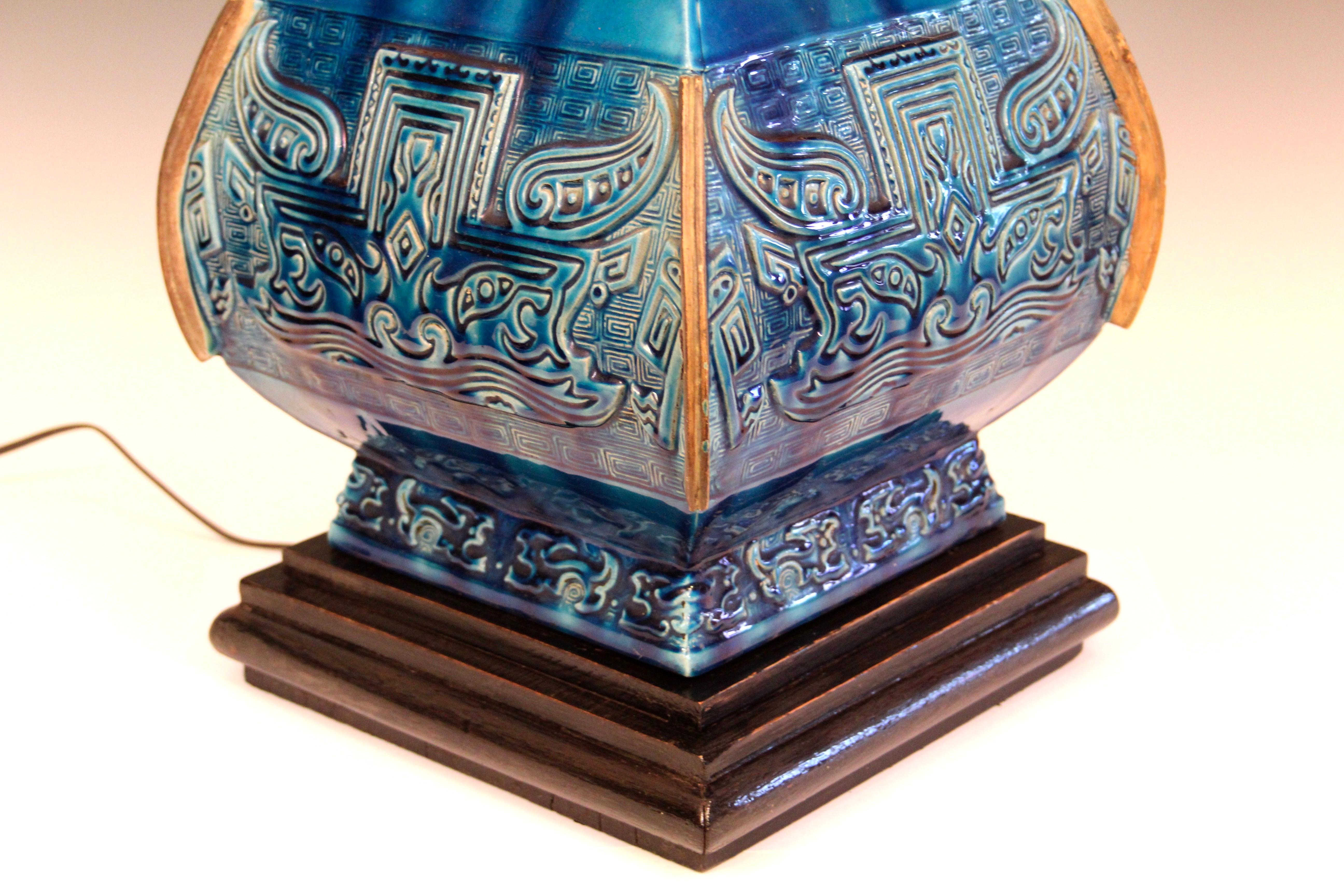 Huge Zaccagnini Pottery Mid Century Italian Ming Lamp Vintage 1950's Turquoise For Sale 3