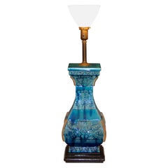 Große große italienische Ming-Lampe, Zaccagnini Keramik, Mid-Century, 1950er Jahre, Türkis