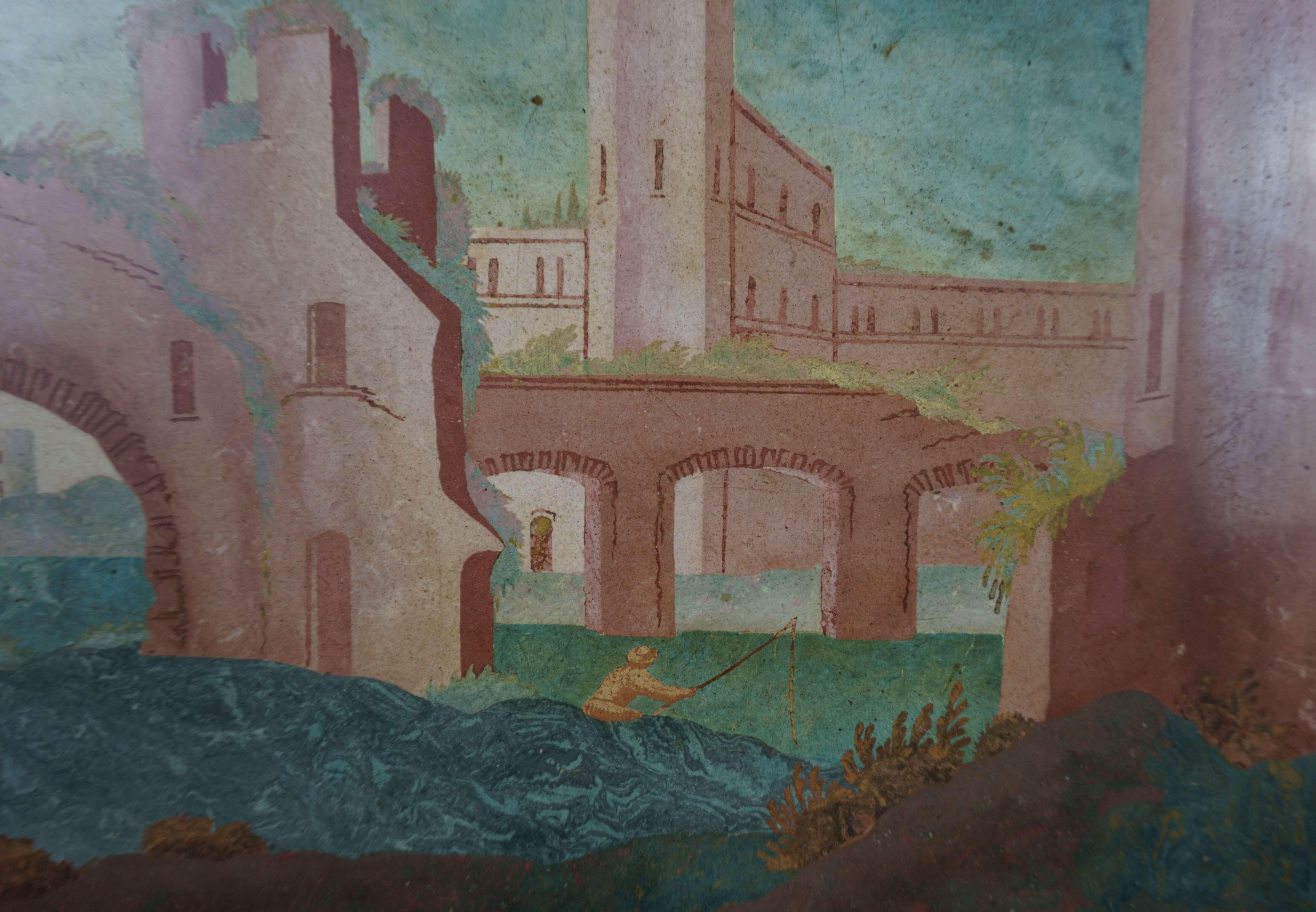 Pair of Views on Scagliola Panels in Original 18th Century Frame For Sale 2