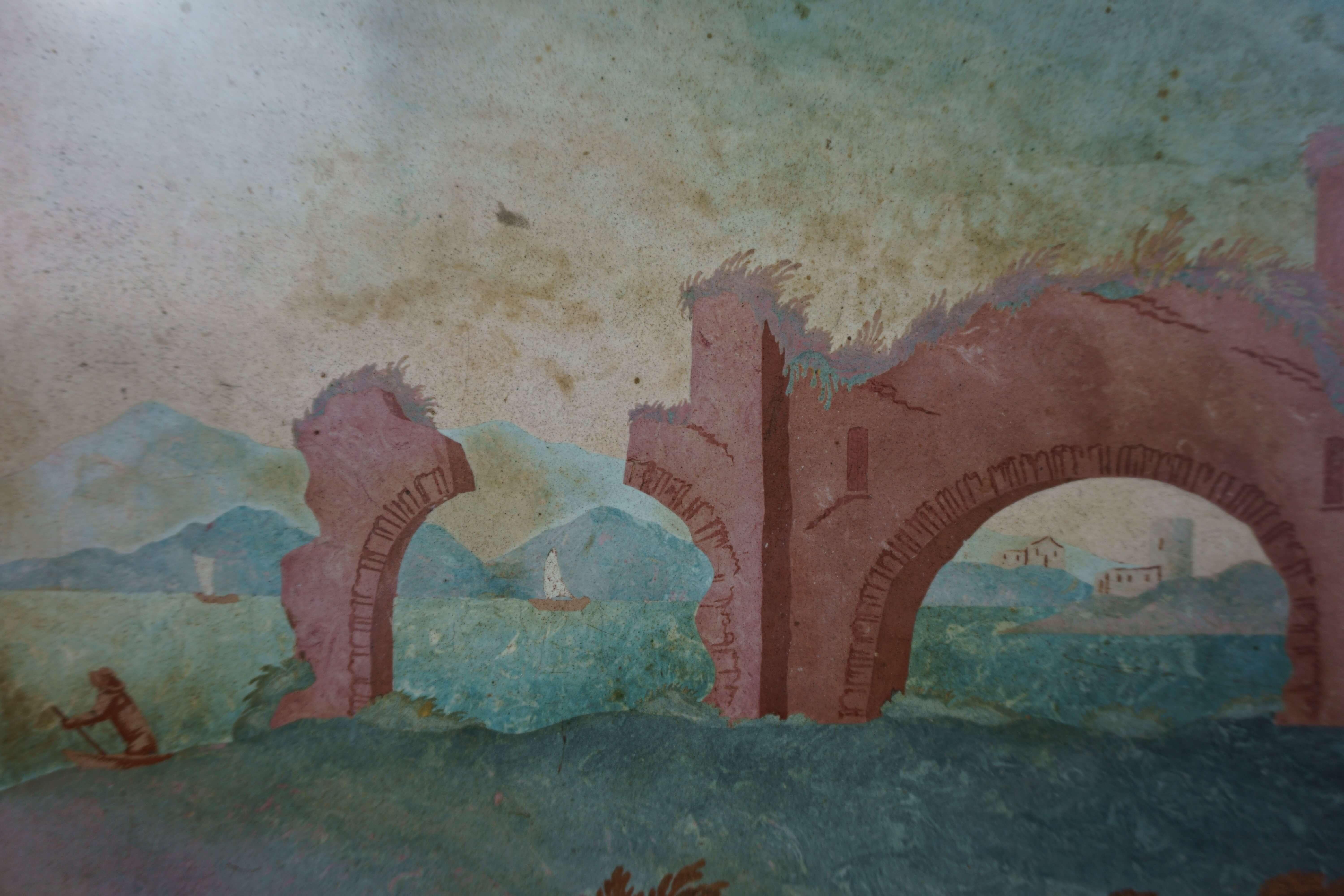 Pair of Views on Scagliola Panels in Original 18th Century Frame For Sale 3