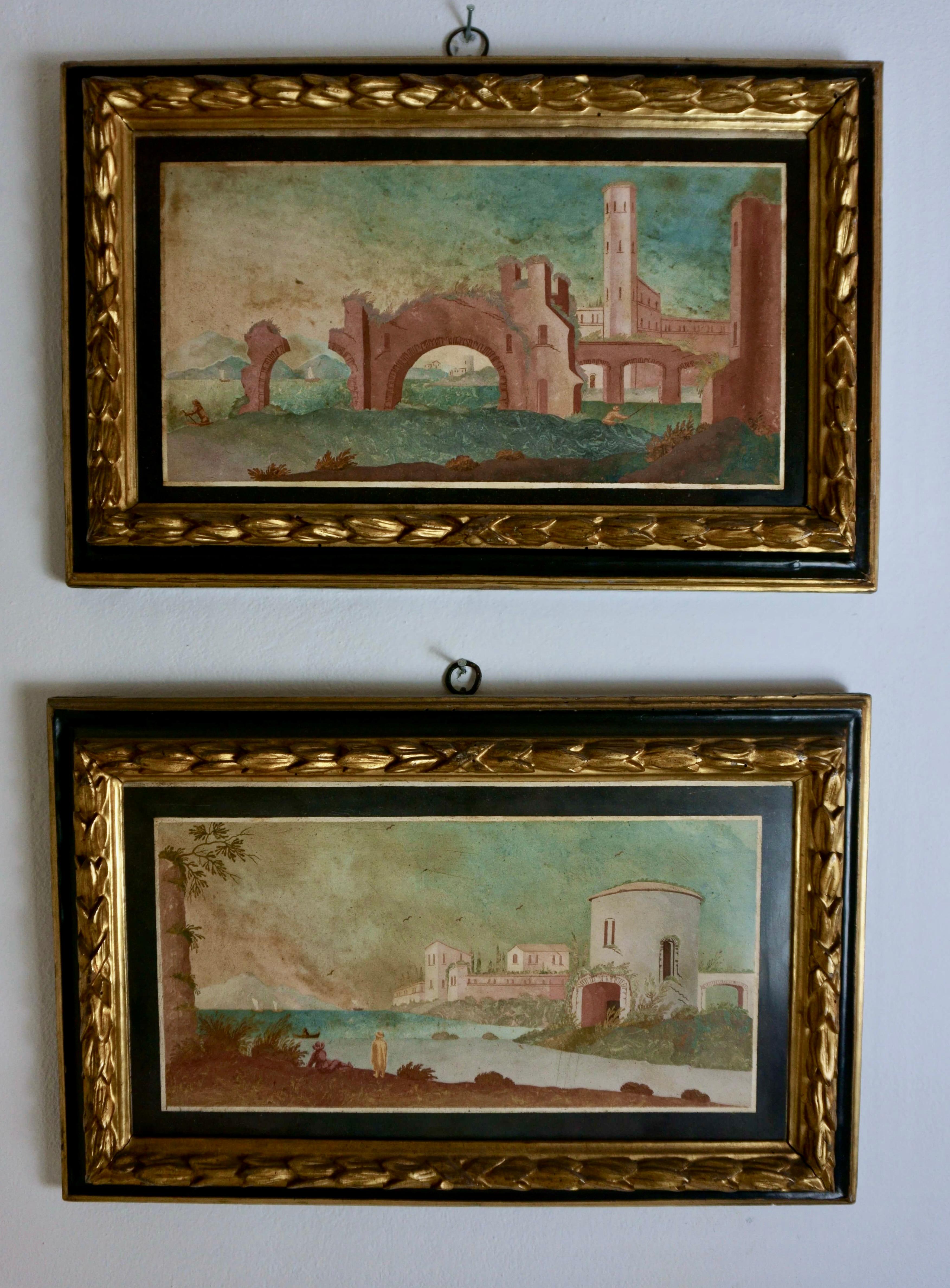 Hugford Enrico Landscape Painting - Pair of Views on Scagliola Panels in Original 18th Century Frame