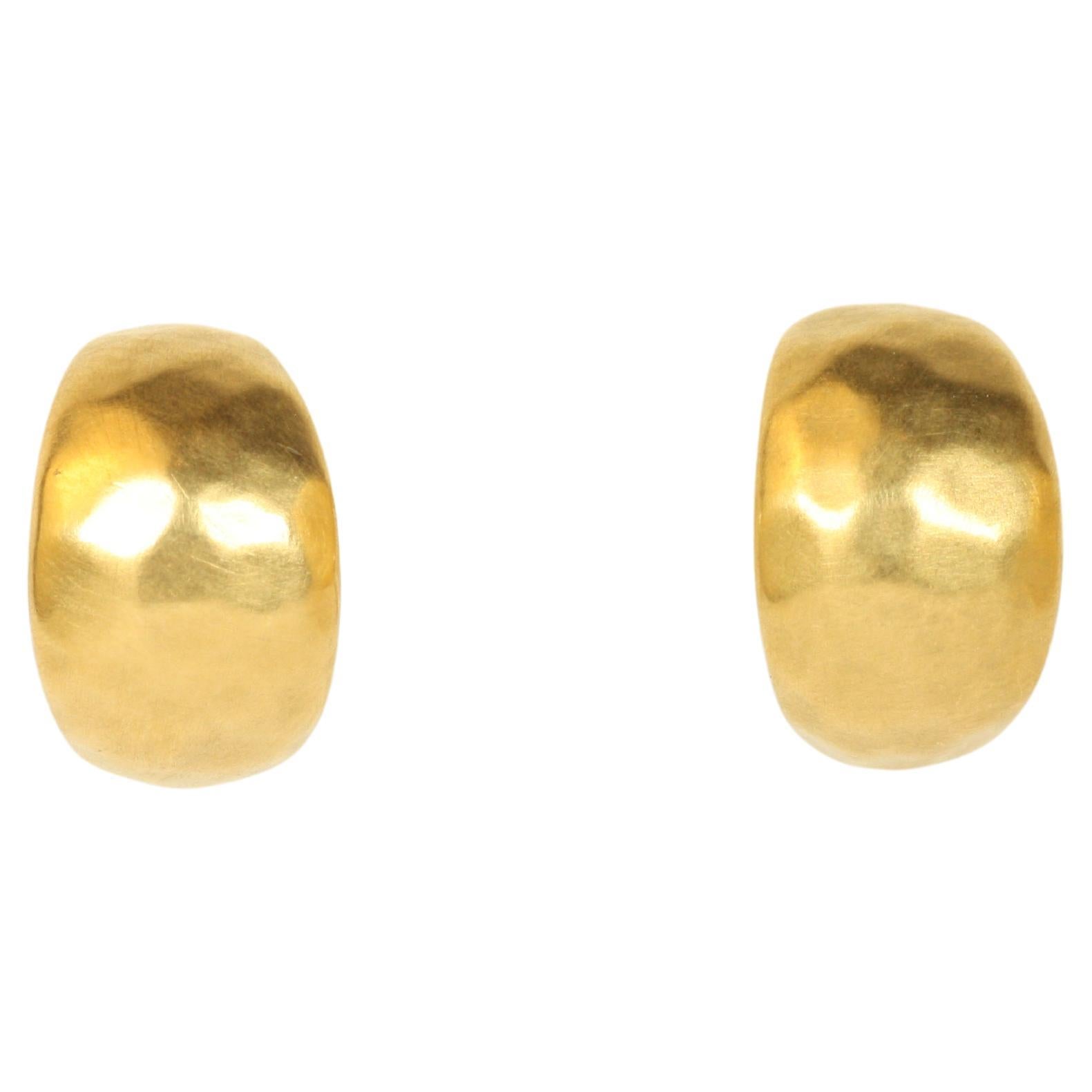 Huggie Cuff Earrings in 22K Yellow Gold Hammered Finish by Bracken Jewelers