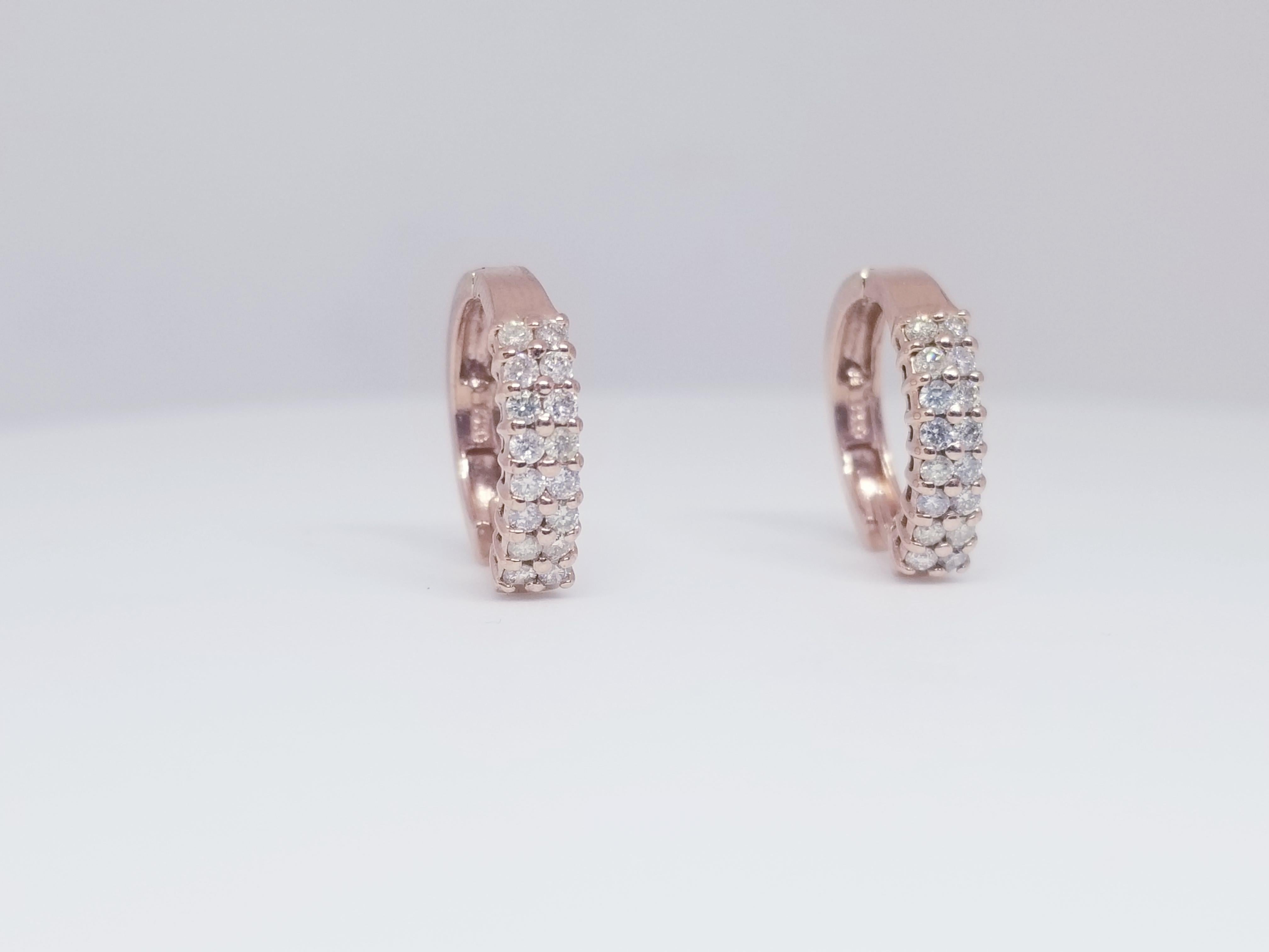 Round Cut 0.89 Carats Huggie Diamond Earrings 14 Karat Rose Gold