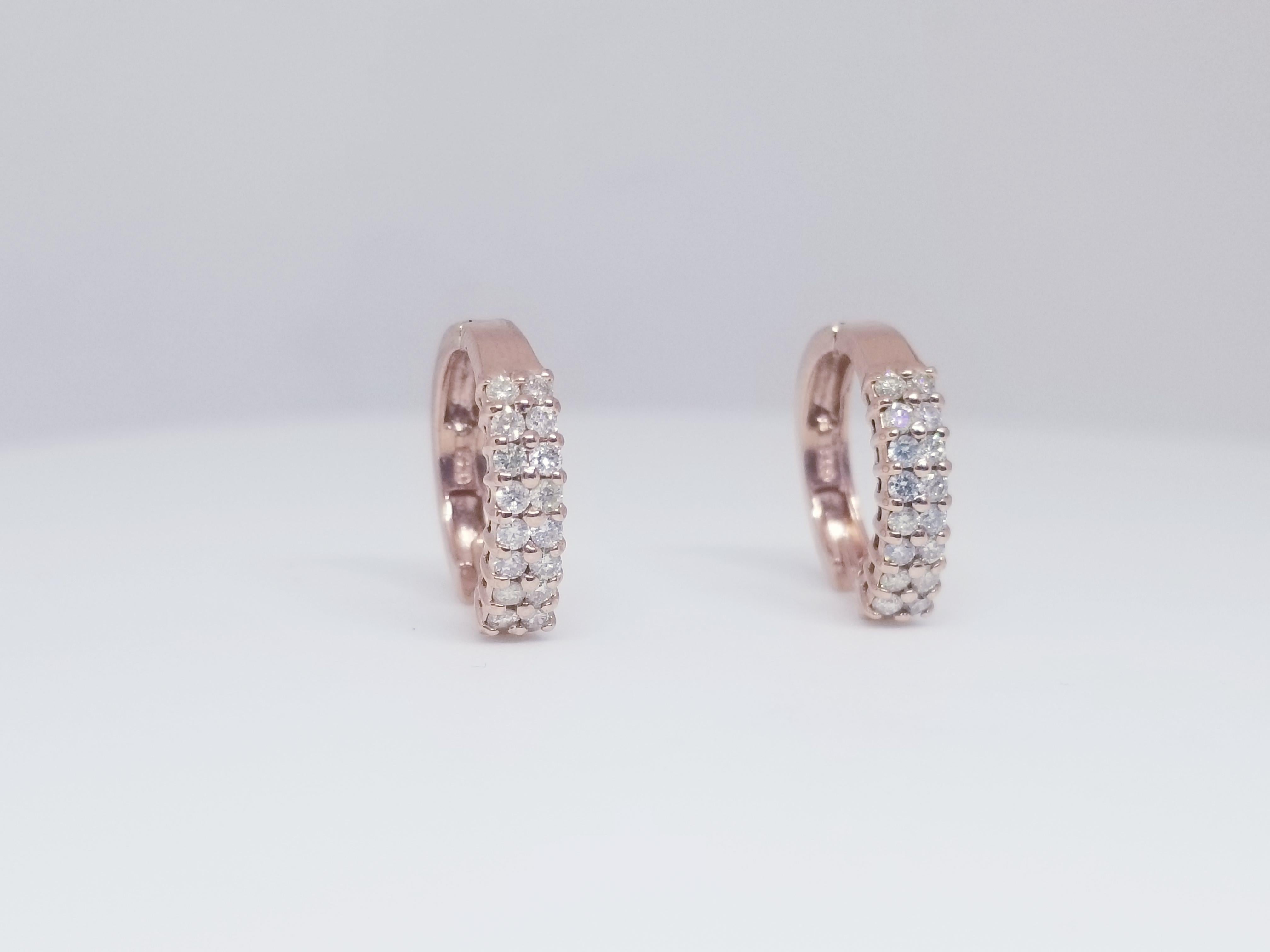 0.89 Carats Huggie Diamond Earrings 14 Karat Rose Gold In New Condition In Great Neck, NY