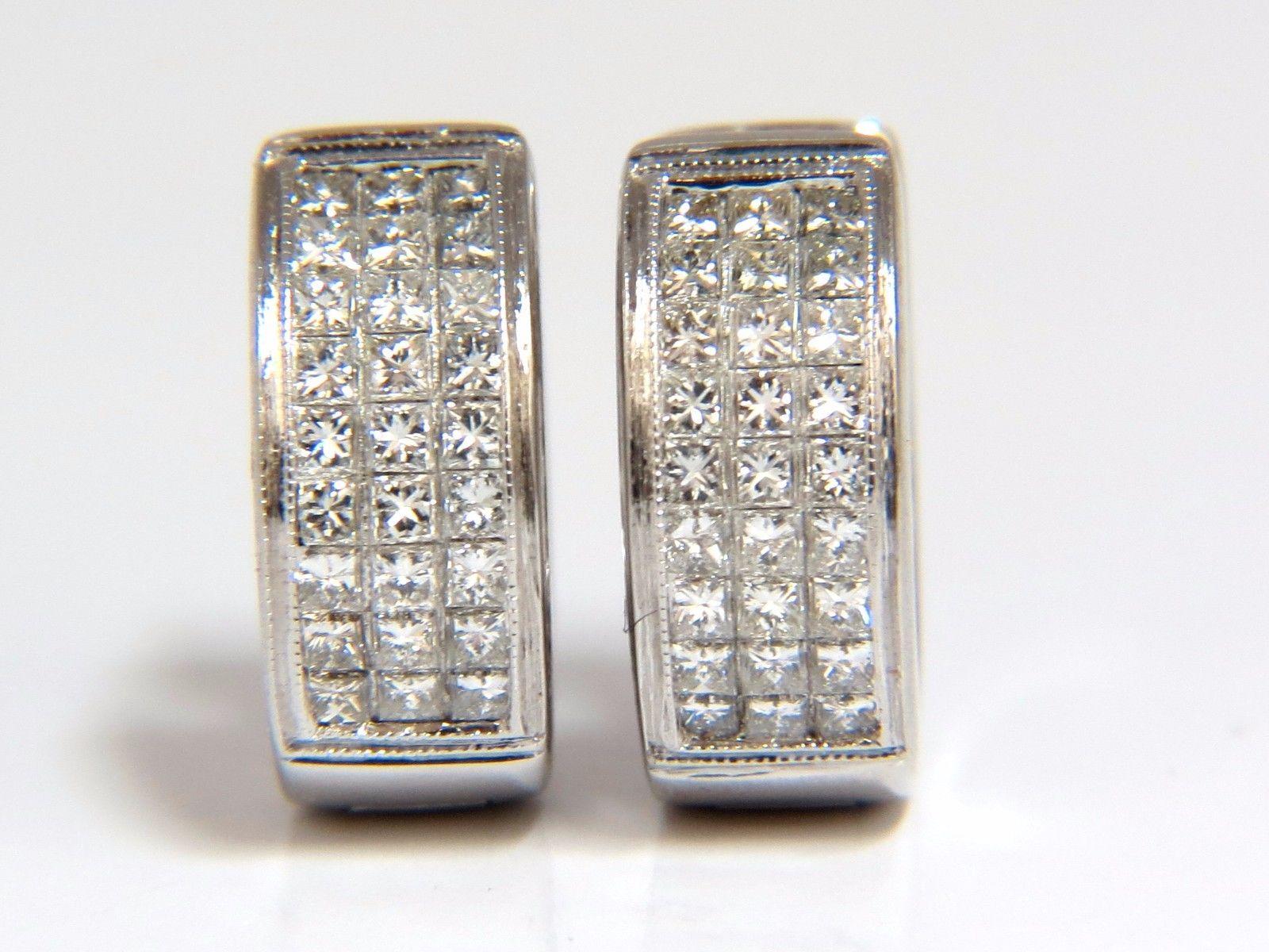 Huggie Earrings 1.50 Carat Natural Diamonds Invisible Set Princess Cut Classic 2