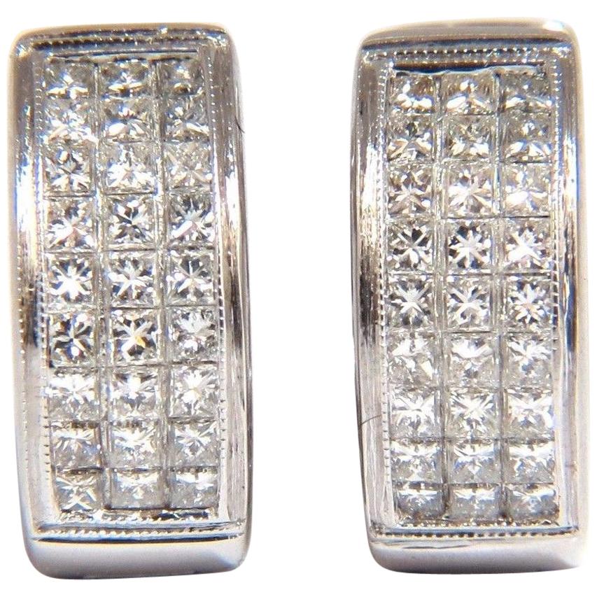 Huggie Earrings 1.50 Carat Natural Diamonds Invisible Set Princess Cut Classic