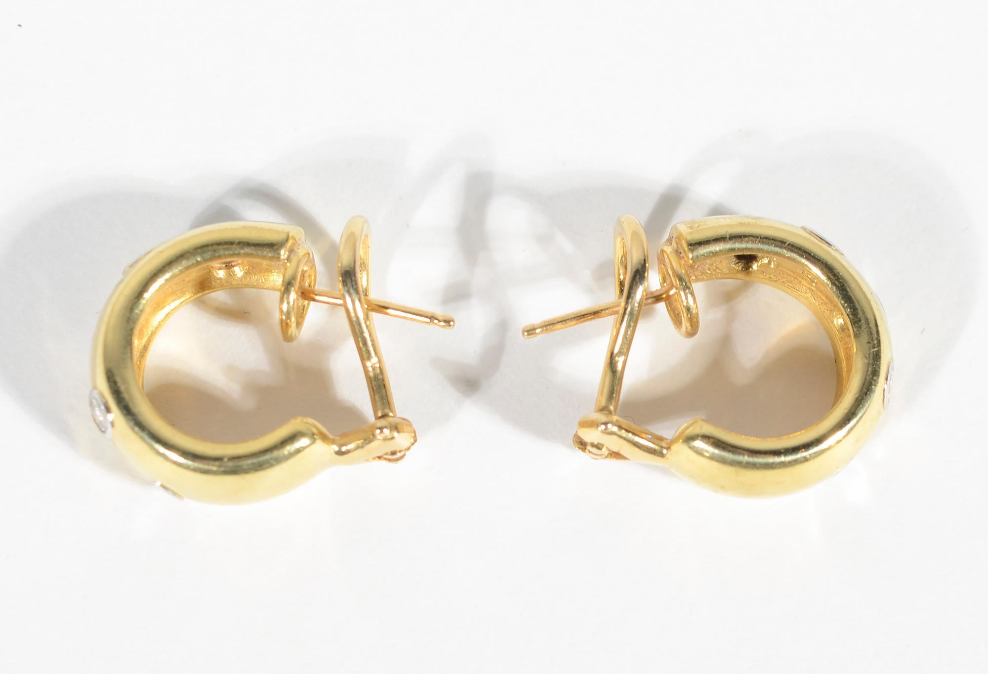 Contemporary Huggie Gold Earrings with Diamonds