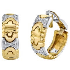 Huggie Hinged Hoop Earrings with Diamond 18 Karat Yellow Gold