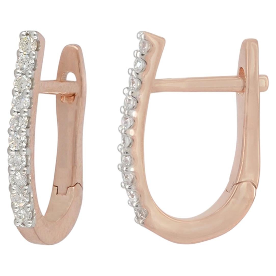 Orecchini minimalisti Huggie Hoop in oro rosa 14k con diamanti: gioiello raffinato, regalo perfetto per lei
