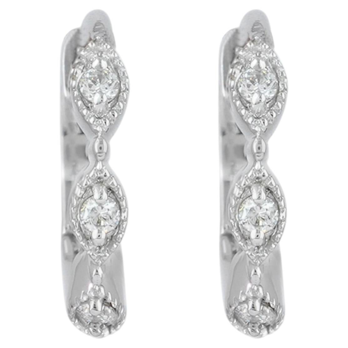 Boucle d'oreille créole Huggie en or blanc massif 14 carats, sertie d'un diamant blanc naturel