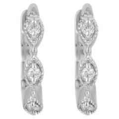 Huggie Hoop Earring Solid 14k White Gold Jewelry Natural White Diamond Earring