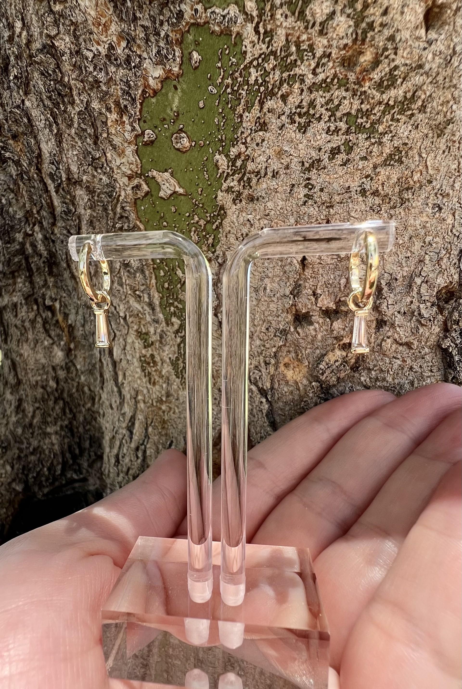Baguette Cut Huggie Hoop Earrings with Removable Tapered Diamond Baguettes For Sale