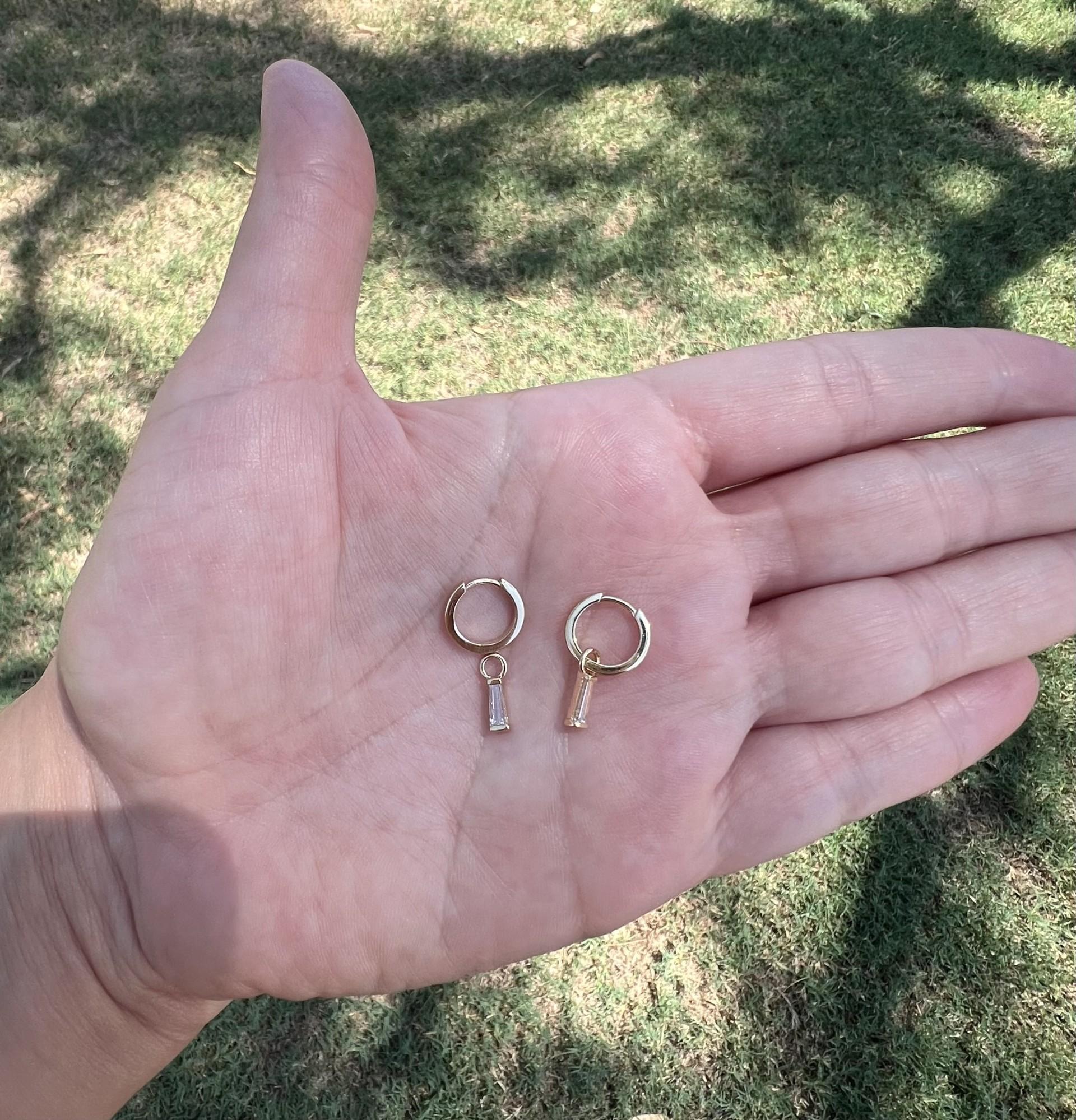 Huggie Hoop Earrings with Removable Tapered Diamond Baguettes In New Condition For Sale In Phoenix, AZ