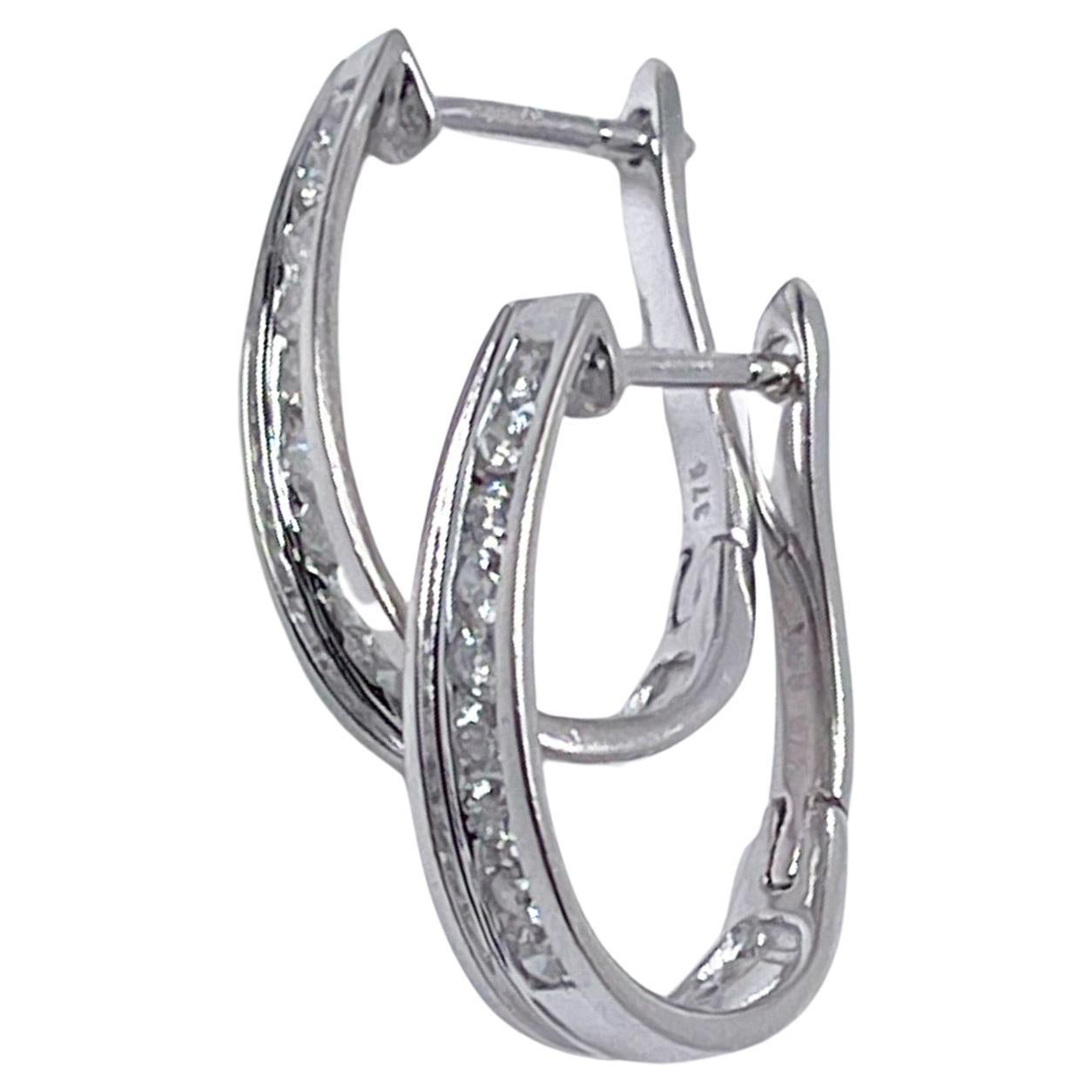 Huggies Diamond Earrings 9kt White Gold Elegant Diamond Earrings For Sale
