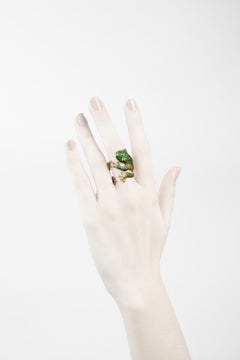 Hugging Frog Ring - 18k Yellow Gold, Sapphires & Tsavorites