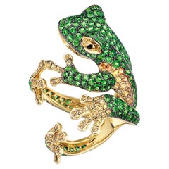 Hugging Frog Ring - 18k Yellow Gold, Sapphires & Tsavorites 