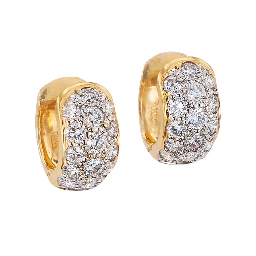 Contemporary Huggy Diamond Yellow Gold Hoop Earrings