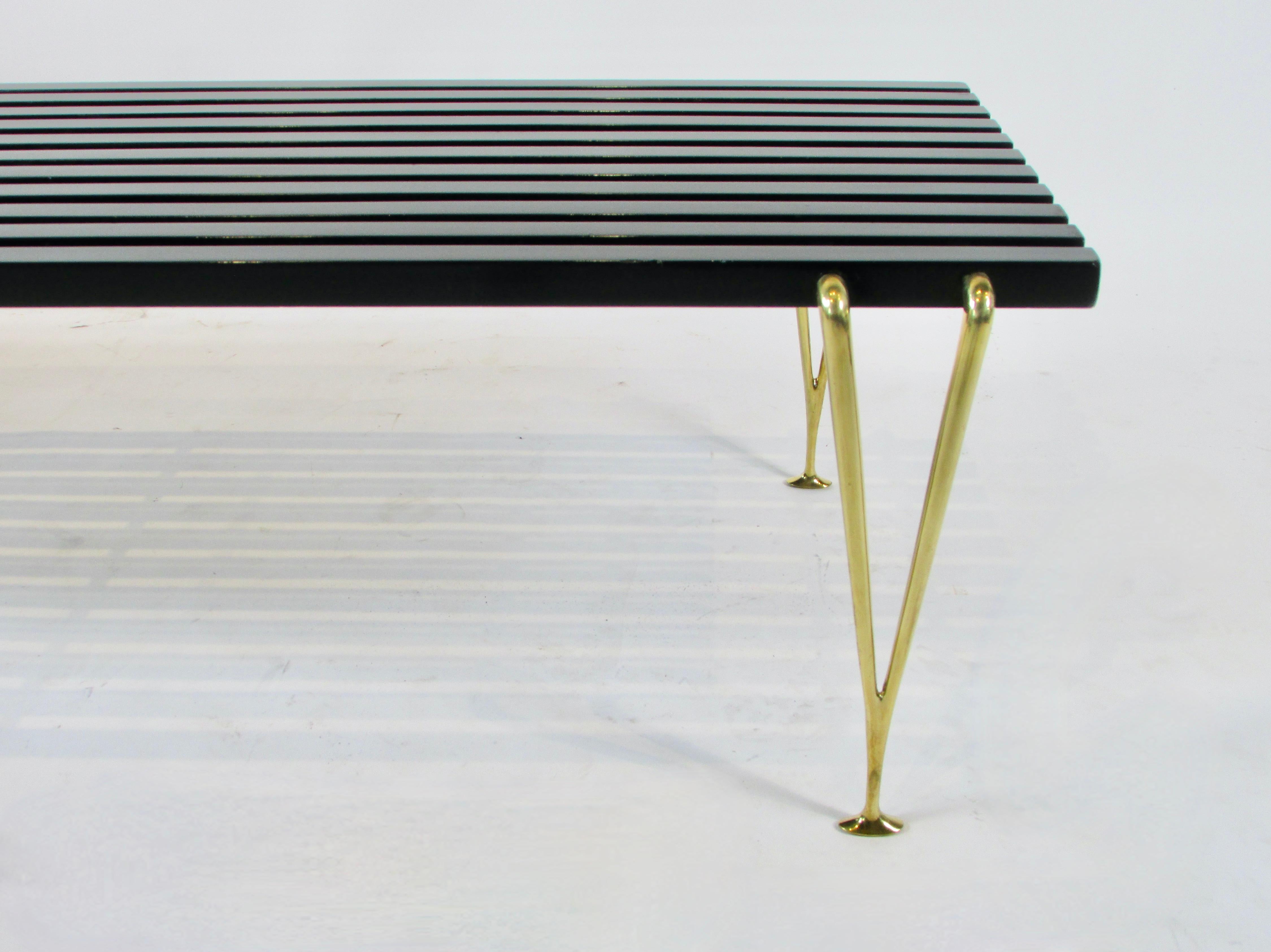Hugh Acton black slatted cocktail table or bench on brass legs  In Good Condition For Sale In Ferndale, MI