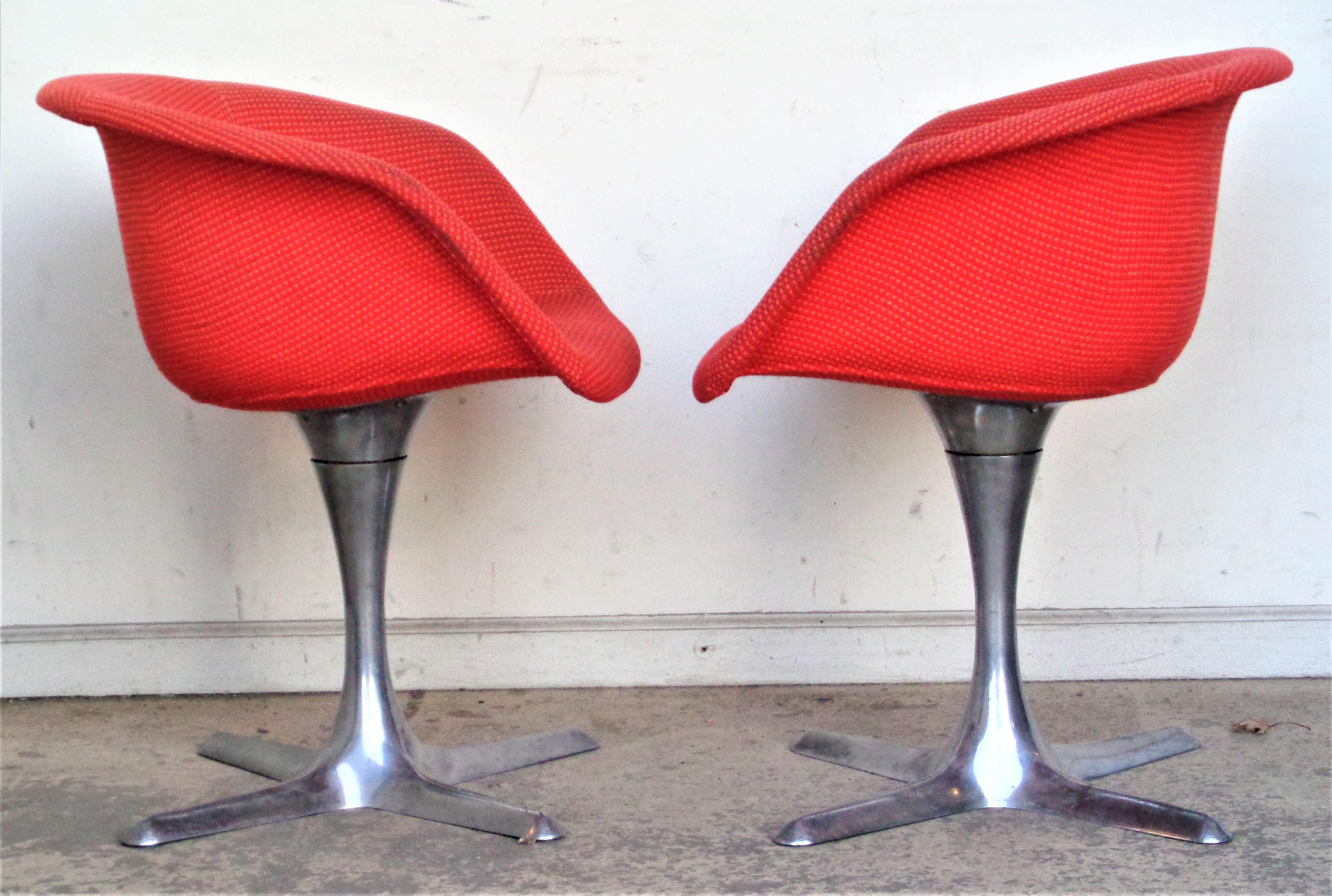 Hugh Acton Aluminum Base Swivel Barrel Chairs  In Good Condition In Rochester, NY