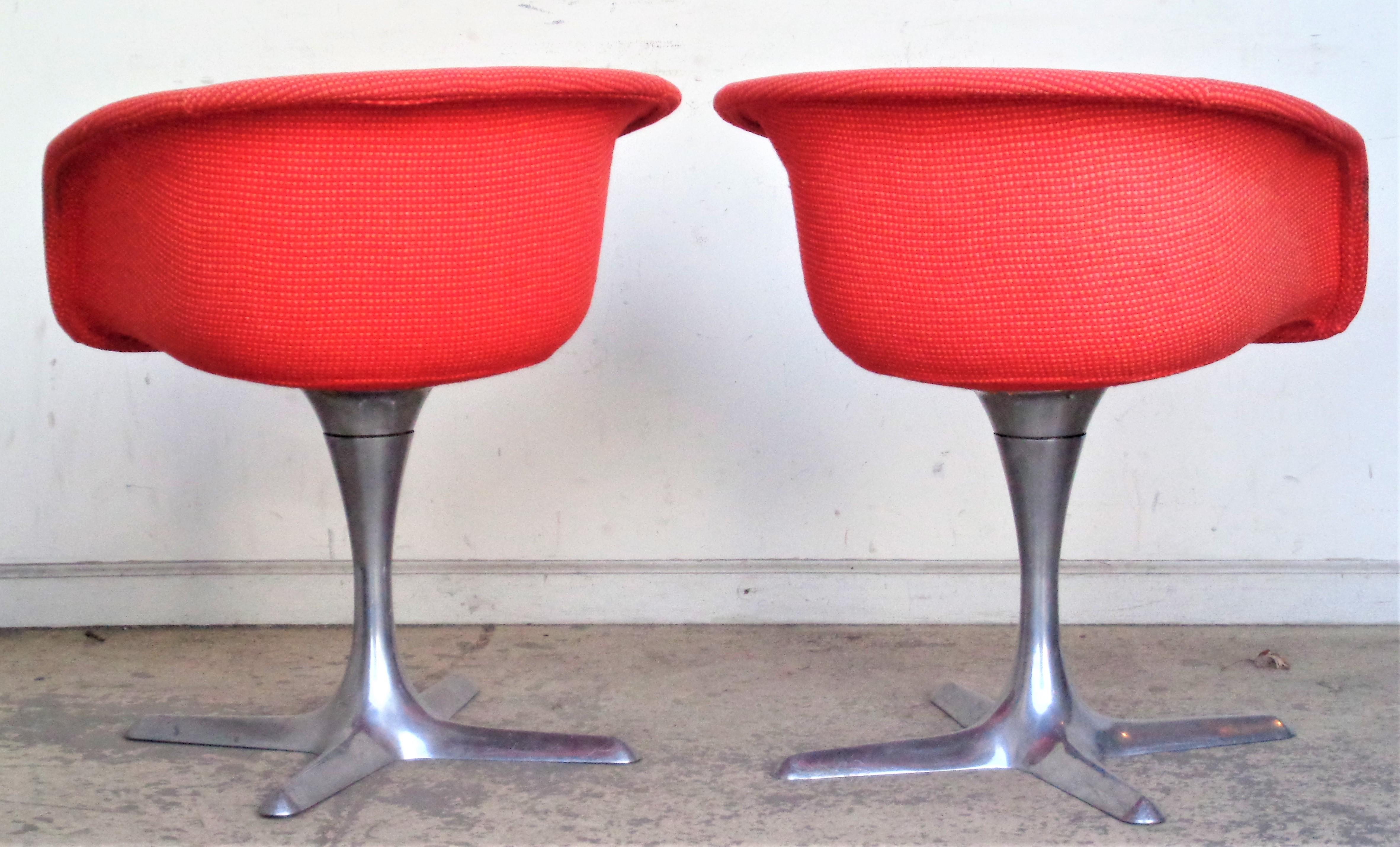 20th Century Hugh Acton Aluminum Base Swivel Barrel Chairs 