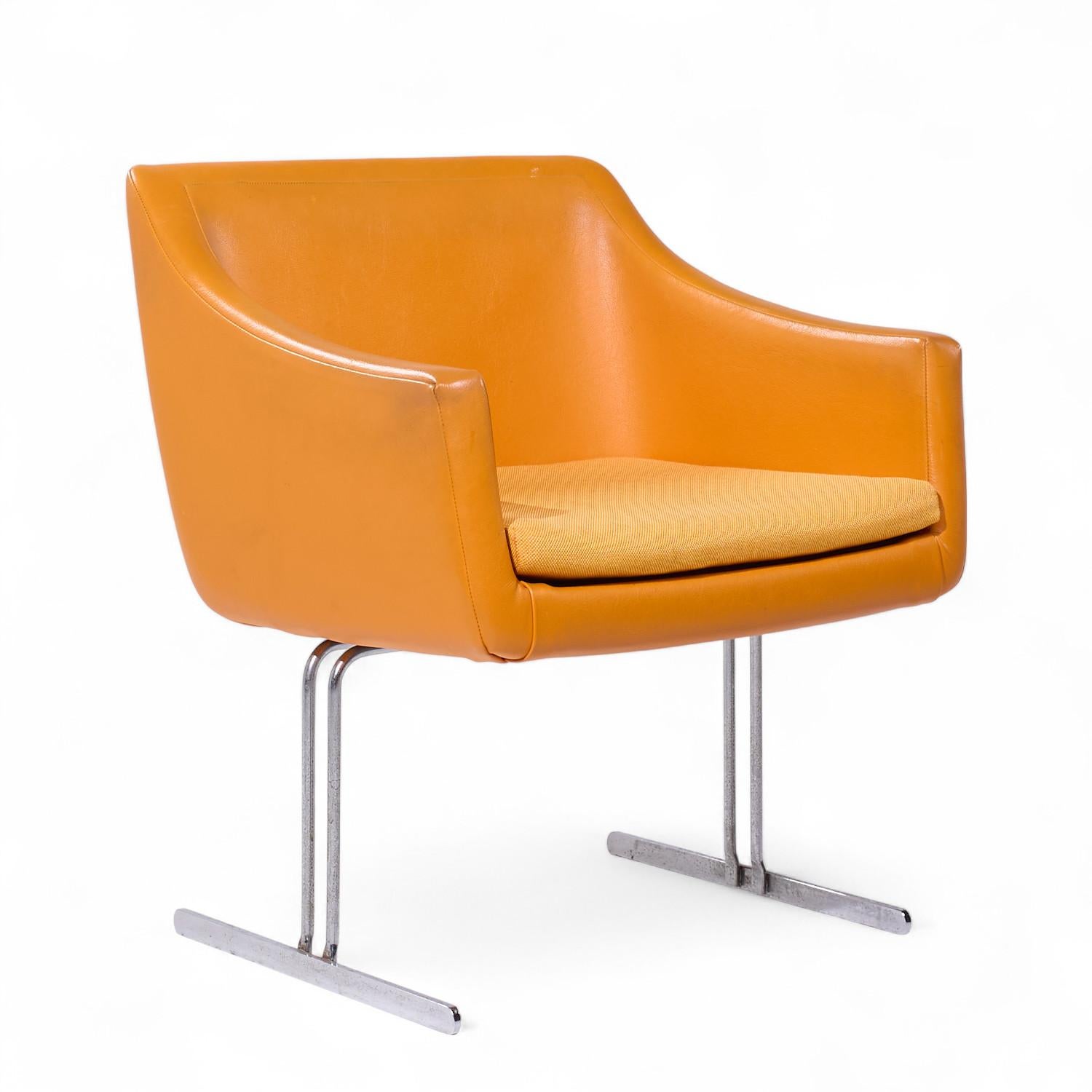 American Hugh Acton for Vecta Mid Century Chrome Lounge Chairs - Pair For Sale