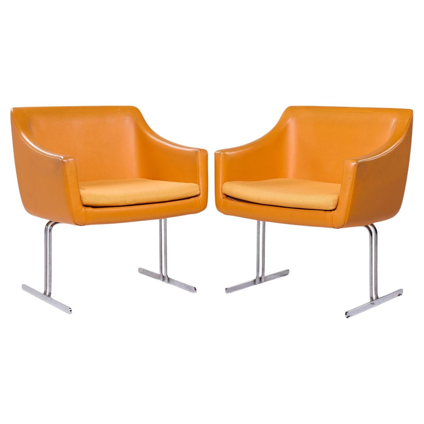 Hugh Acton for Vecta Mid Century Chrome Lounge Chairs - Pair