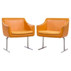 Hugh Acton for Vecta Mid Century Chrome Lounge Chairs - Pair