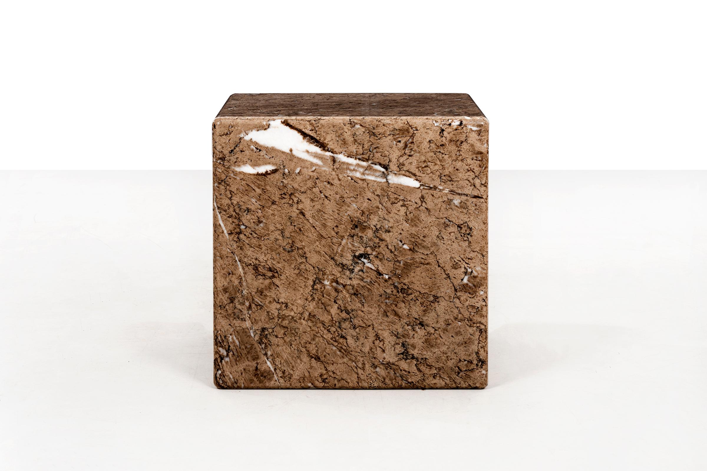 Polished Hugh Acton Marble Cubed End Tables