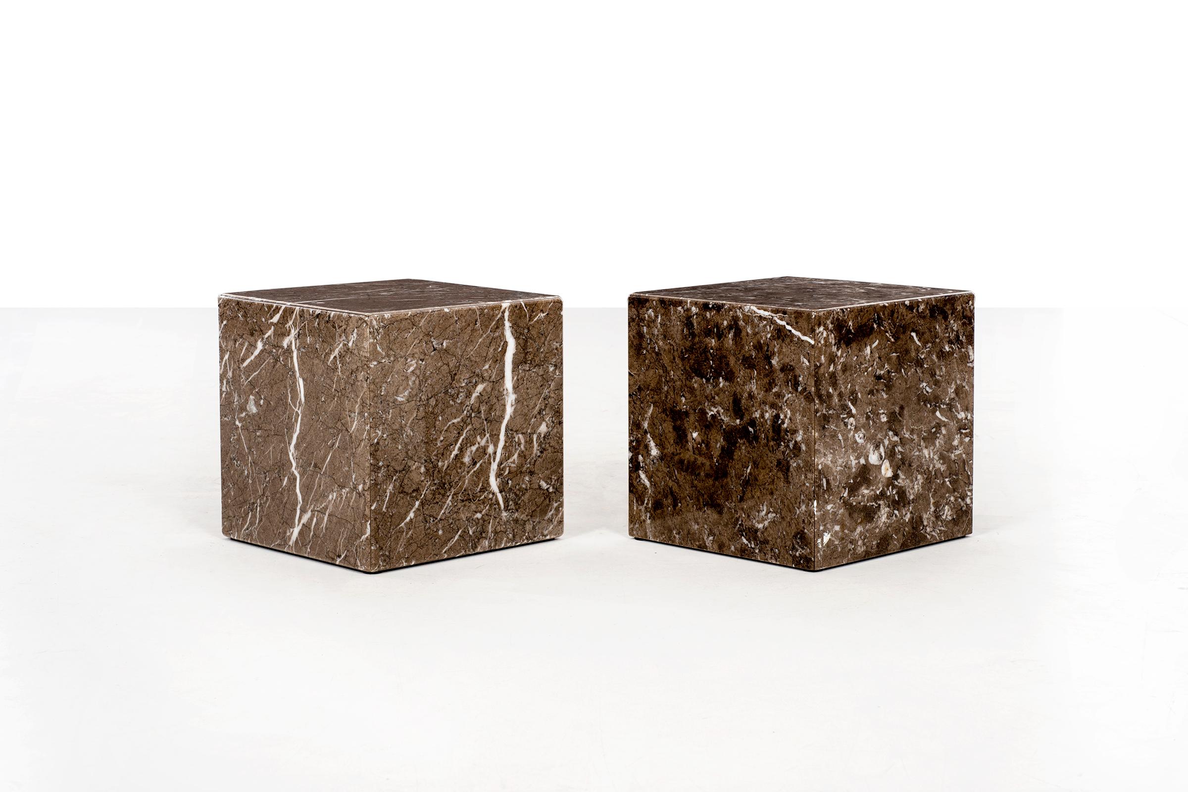 Hugh Acton Marble Cubed End Tables In Good Condition In Chicago, IL