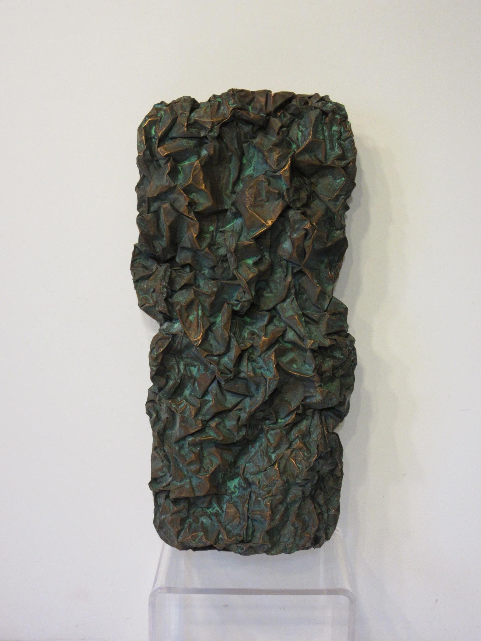 A limited edition crushed copper patina wall sculpture by famed midcentury artist and furniture designer Hugh Acton. A strong heavy looking sculpture but a lighter weight piece which can be hung horizontally or vertically signed and dated to the