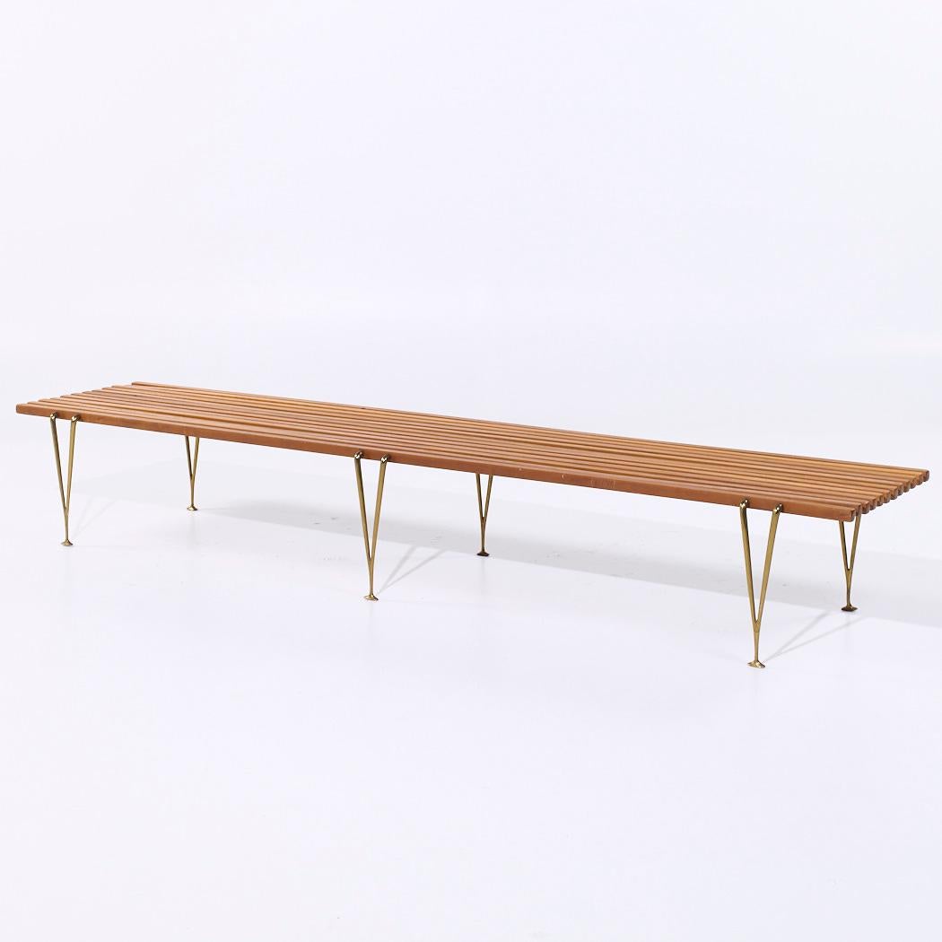 Mid-Century Modern Hugh Acton Mid Century Walnut and Brass Slat Bench For Sale